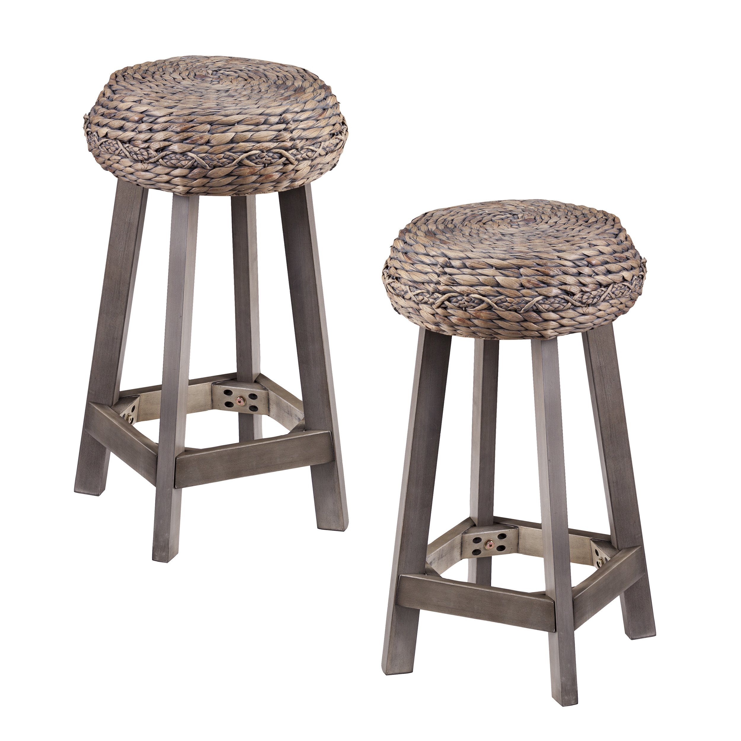 SEI Furniture Round Woven Fiber Seat Stool Set - Bohemian Style Decorative Stools - Natural Hyacinth Material - Perfect for Living Room, Bedroom, or Outdoor Patio Decor