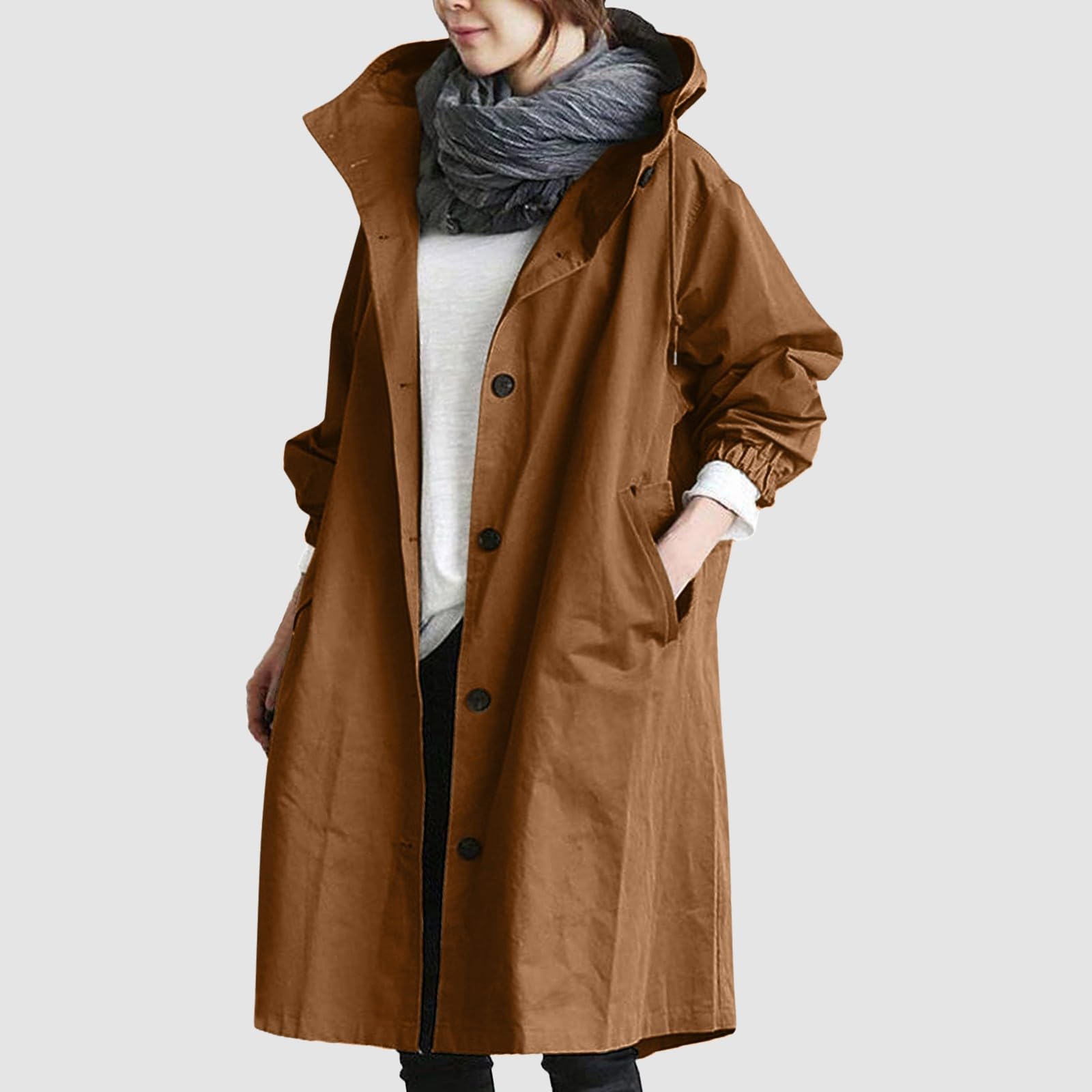 Women's Waterproof Lightweight Hooded Rain Jacket - Windproof Trench Coat for Outdoor Activities, Hiking & Travel
