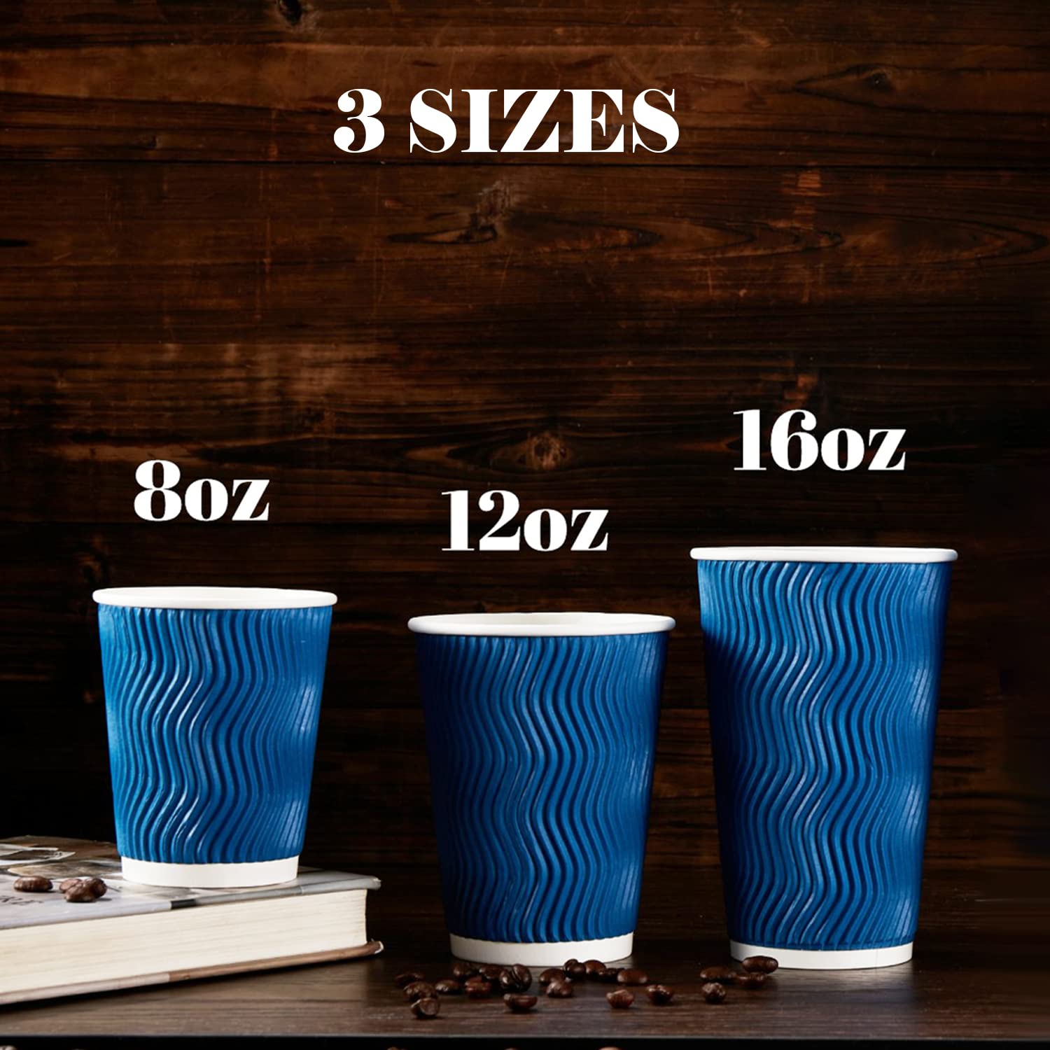 Lamosi 12 oz Disposable Paper Coffee Cups - 120 Pack, Insulated Corrugated Kraft Ripple Wall Cups for Hot & Cold Beverages (Navy) | Perfect for Coffee Shops, Offices, Parties & Events