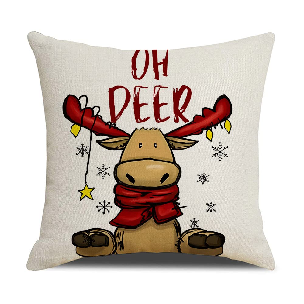 **18x18 Christmas Pillow Covers Set of 4 - Farmhouse Holiday Decor, Cotton Linen Throw Pillow Covers for Couch, Sofa & Outdoor Use - Perfect for Living Room, Porch & Seasonal Home Decor**