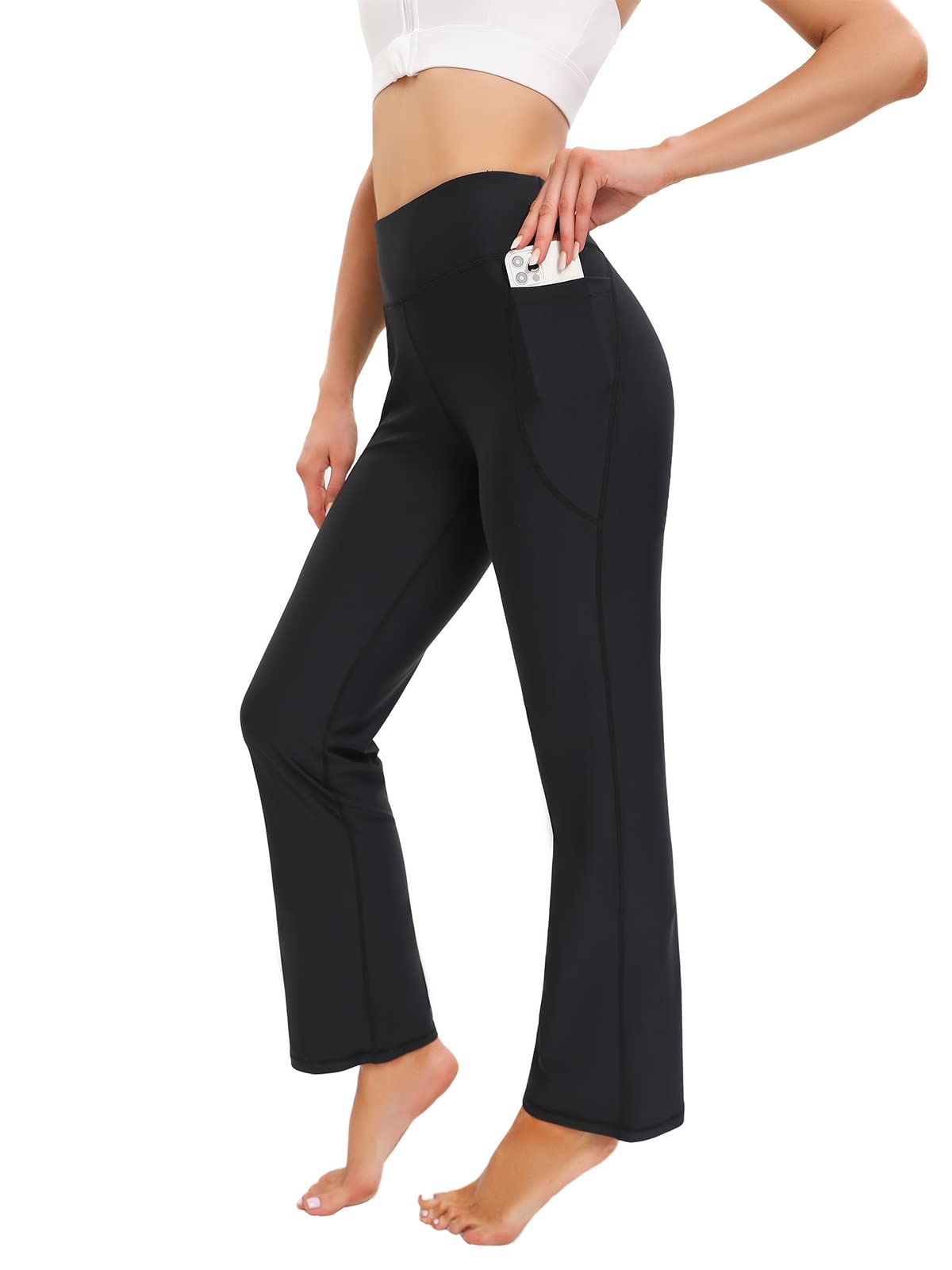FOPNEW Women's Bootcut Yoga Pants with Pockets - High Waisted Stretchy Workout & Office Pants - Comfortable Bootleg Dress Pants for Yoga, Work & Casual Wear