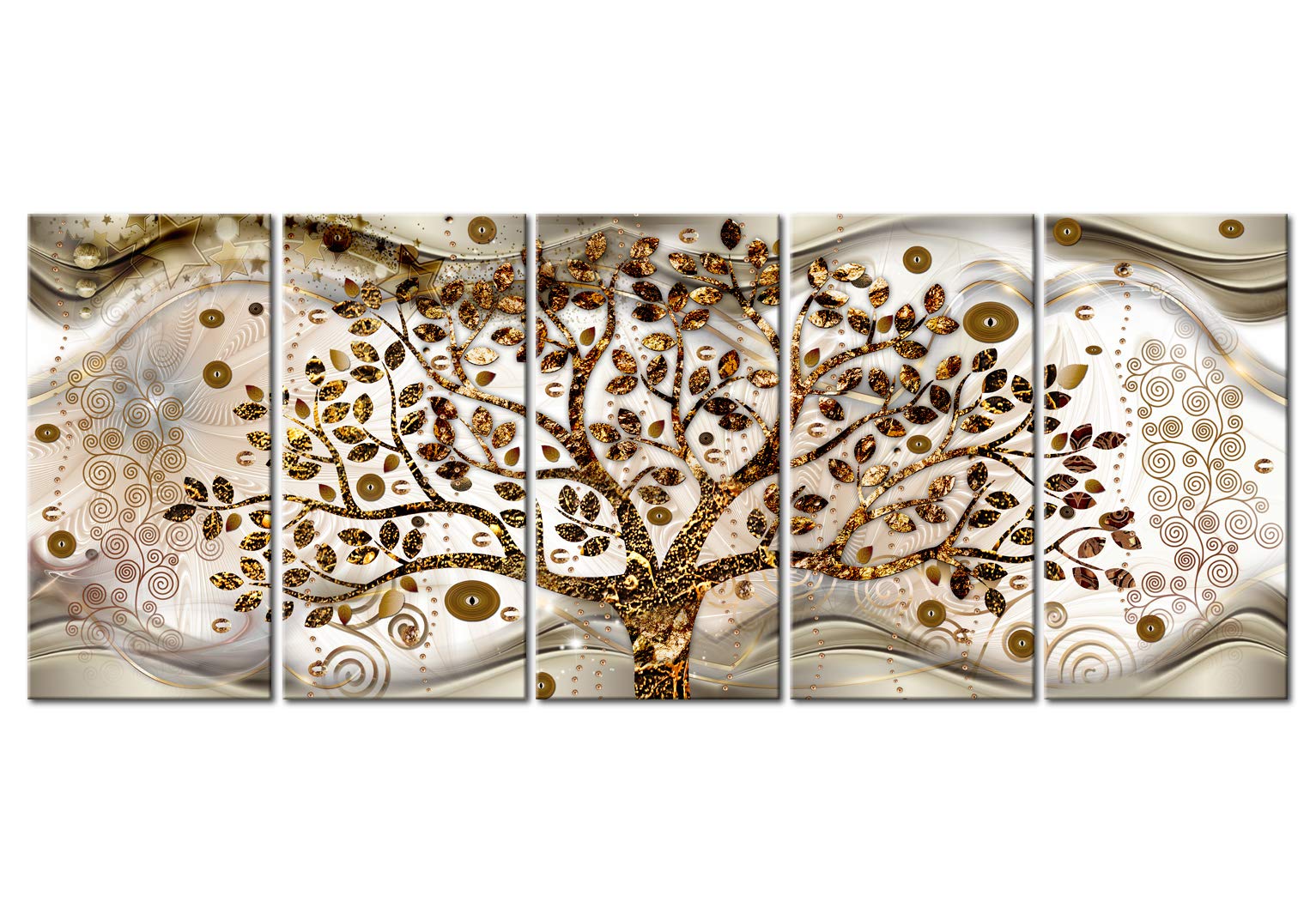 Gustav Klimt Canvas Wall Art Print - 5 Piece Framed Stretched Painting Set (59x24 inches) - Modern Home Decor for Living Room, Bedroom & Office - High Quality Artwork Reproduction