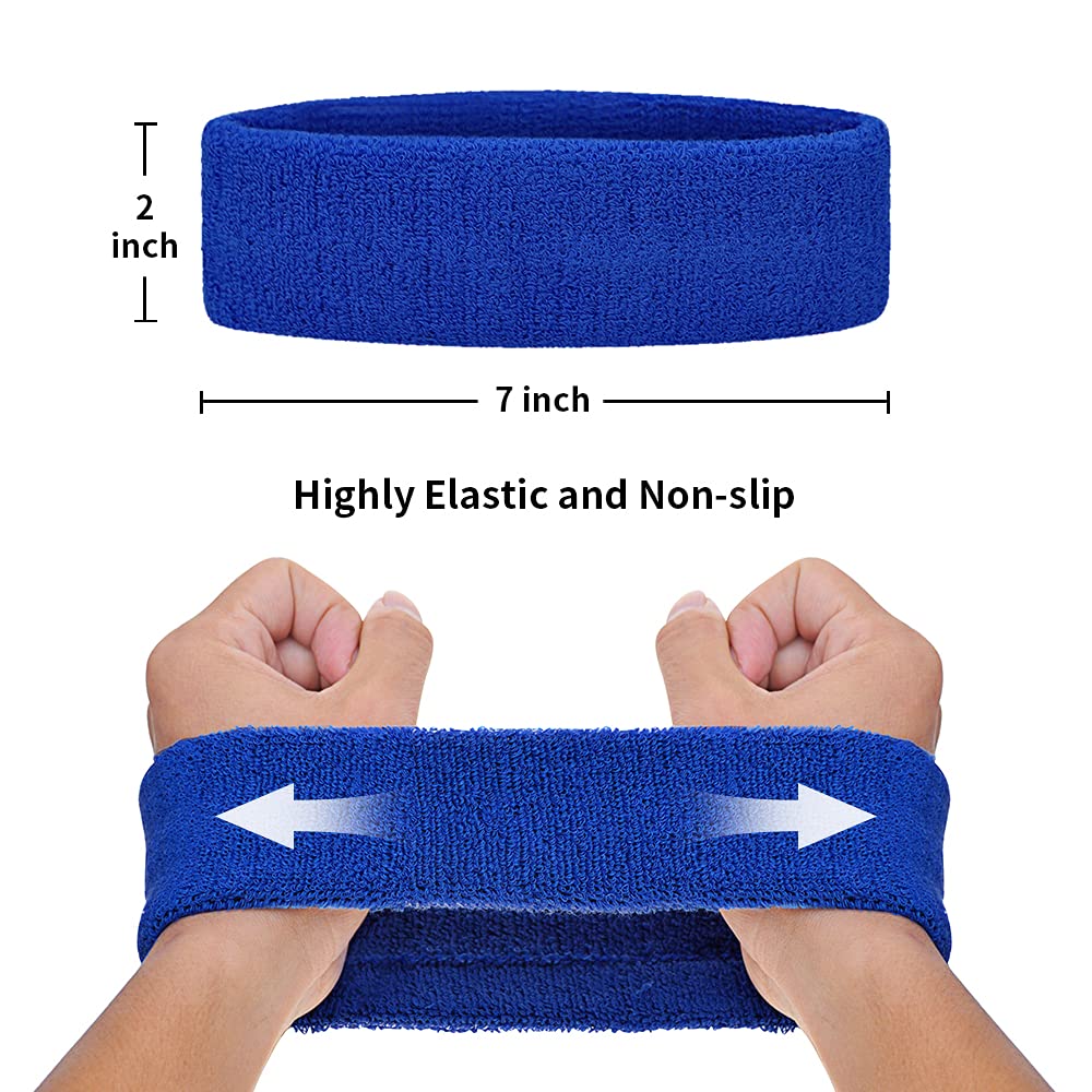 TopTie 12 Pack Sweat Headbands for Women & Men - Moisture Wicking Sports Headbands, Breathable Cotton Terry Workout Headbands for Running, Yoga, Gym & Fitness - Non-Slip Athletic Hair Bands for Active Lifestyles