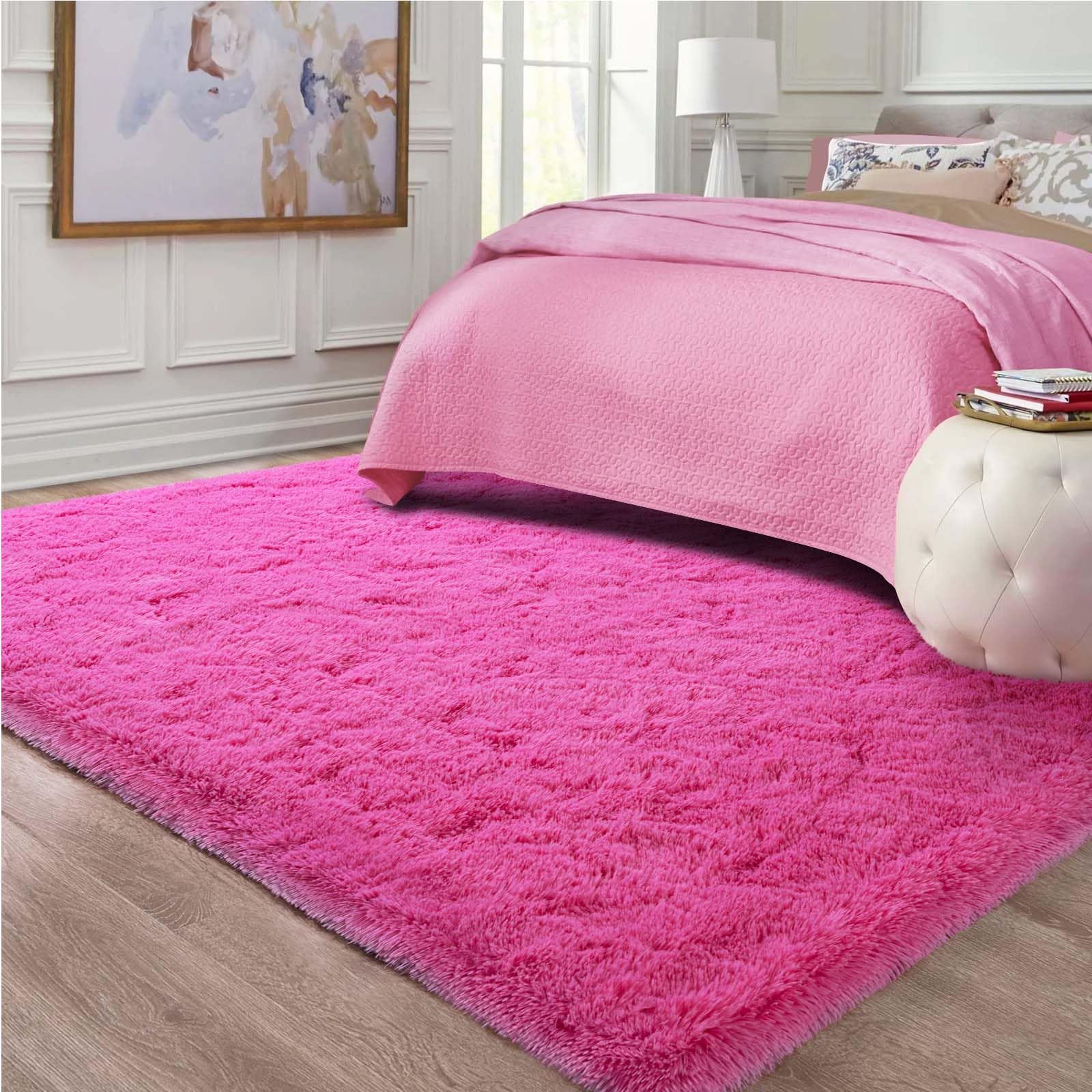 Ompaa Fluffy Rug - Ultra Soft Fuzzy Area Rug 3' x 5' Large Plush Shag Carpet for Bedroom, Living Room, Nursery, Playroom & Dining Room Decor - Hot Pink - Perfect for Kids Play Areas & Cozy Home Flooring