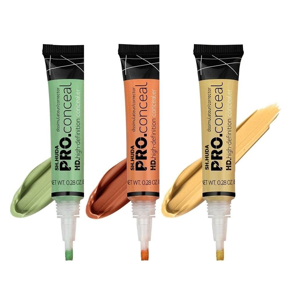 Huda Professional Ultimate Pro Concealer - Full Coverage Liquid Concealer for Dark Circles & Face Makeup (Orange, Yellow, Green) | Brighten Under Eyes, Correct Redness & Blemishes | Perfect for Daily Makeup & Photo Shoots