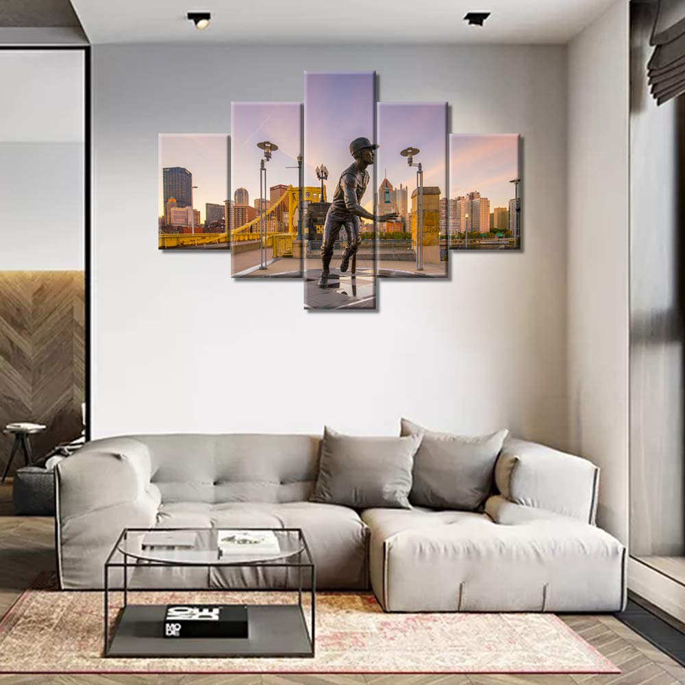 5-Piece Baseball Stadium Canvas Wall Art - Sunset Cityscape & Sports Park Framed Decor (60