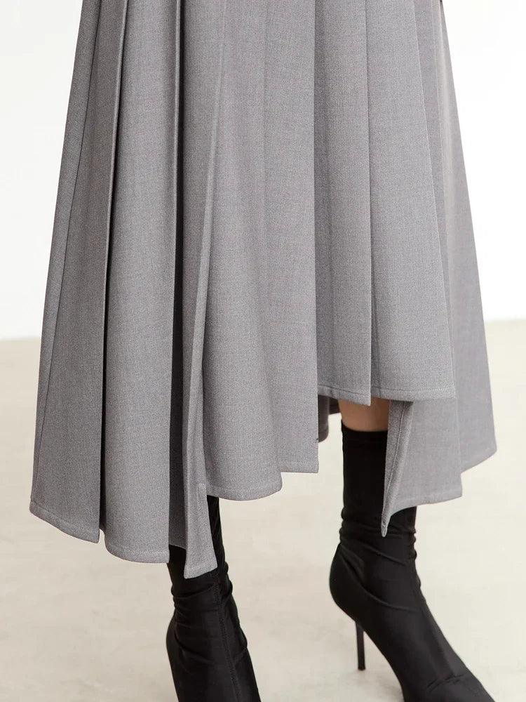 2023 Women's Winter Wool A-Line Pleated Skirt with Unique 3D Irregular Design - Loose Fit Mid-Length Skirt for Office, Party & Casual Outfits