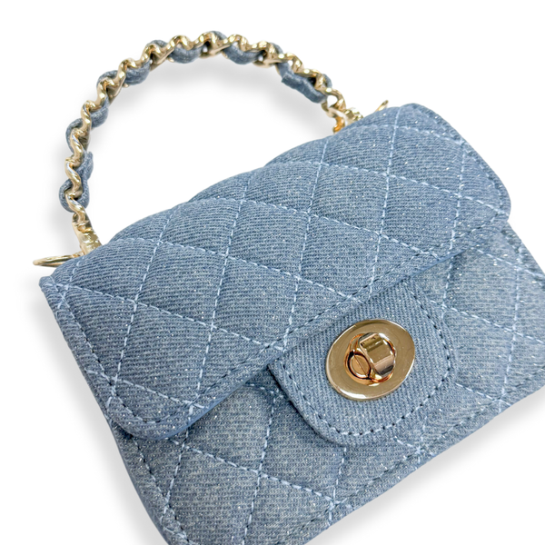 Sparkly Denim Quilted Crossbody Purse for Women - Stylish Black Evening Bag with Rhinestones, Perfect for Parties, Date Nights & Special Occasions