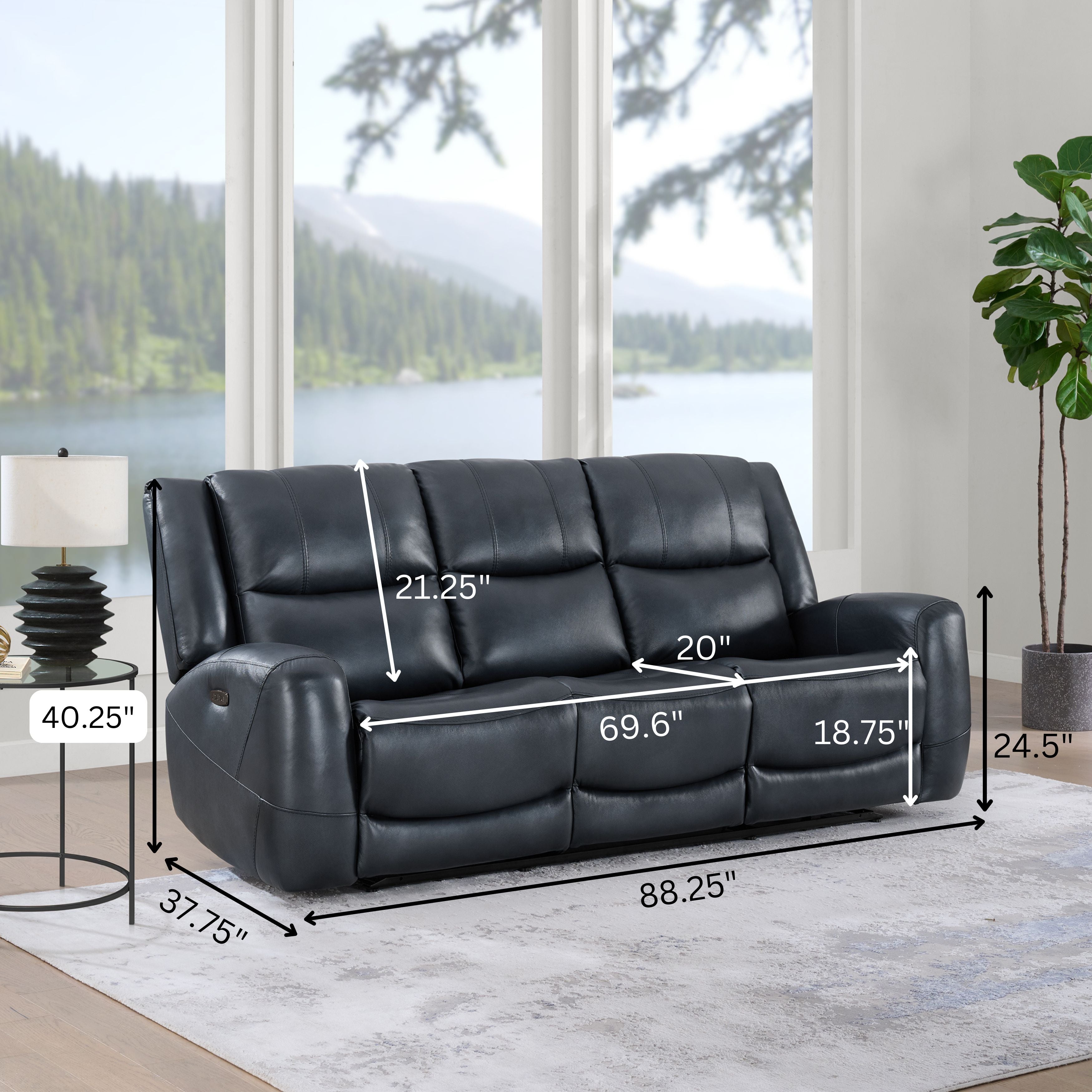 Roundhill Furniture Cozura Genuine Leather Power Dual Reclining Sofa - 3-Seater Living Room Couch with USB Charging for Home Theater & Family Relaxation
