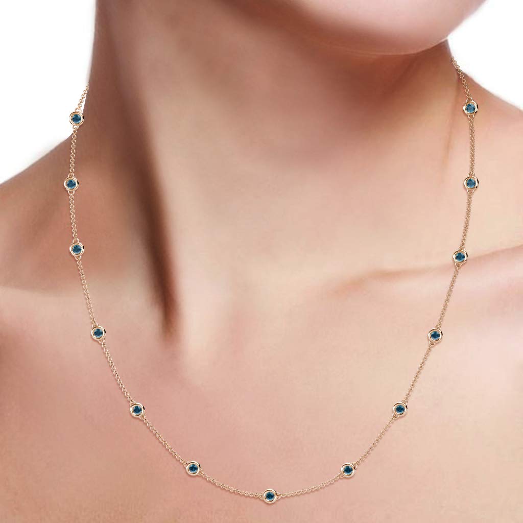 13 Station London Blue Topaz Cable Necklace - 1.40ctw 14K Rose Gold with 18