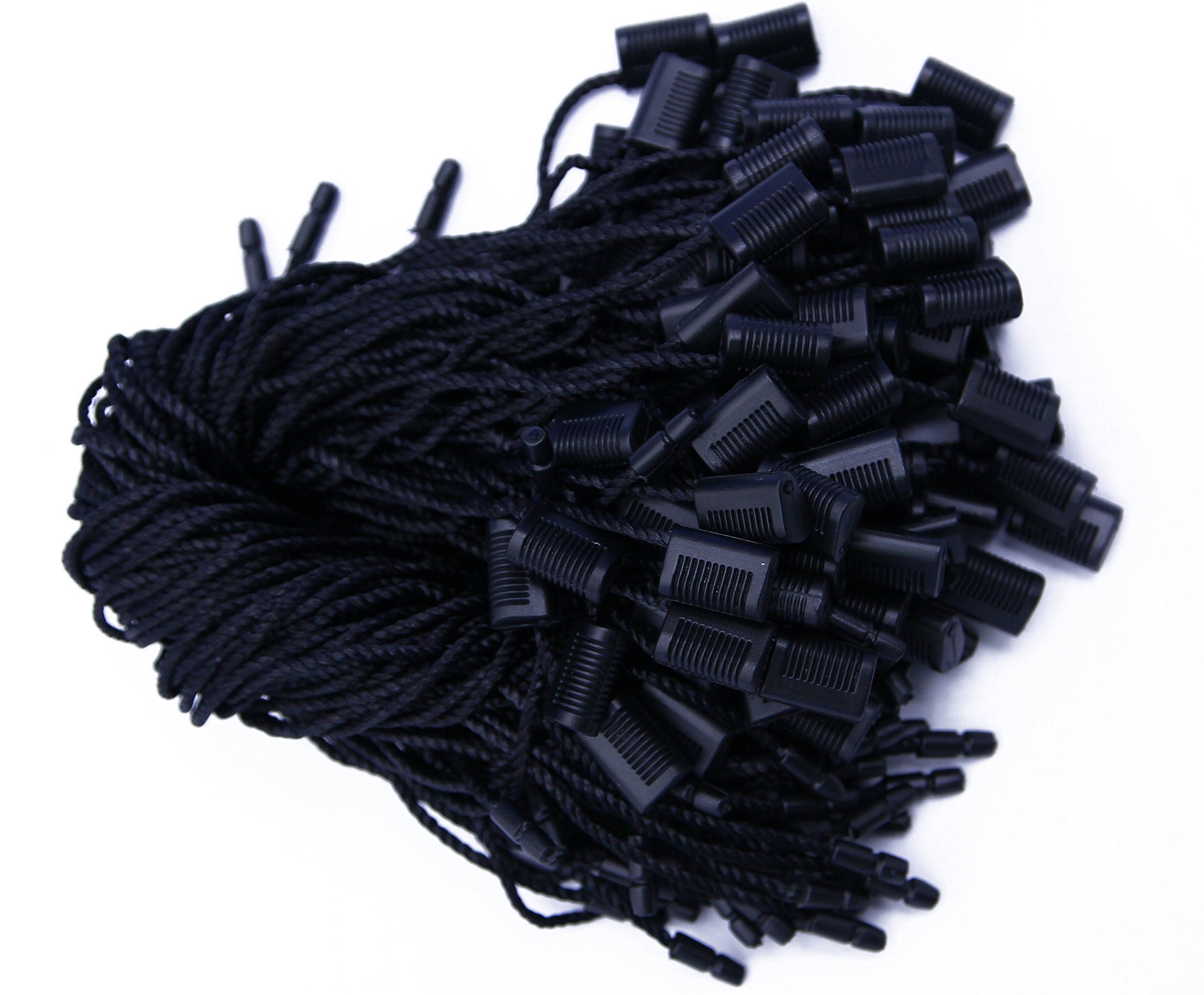 7 Inch Black Hang Tag Nylon String with Snap Lock Pin Loop Fastener Hook Ties - 300 Pcs Bulk Pack for Clothing, Luggage, and Retail Merchandise Tagging