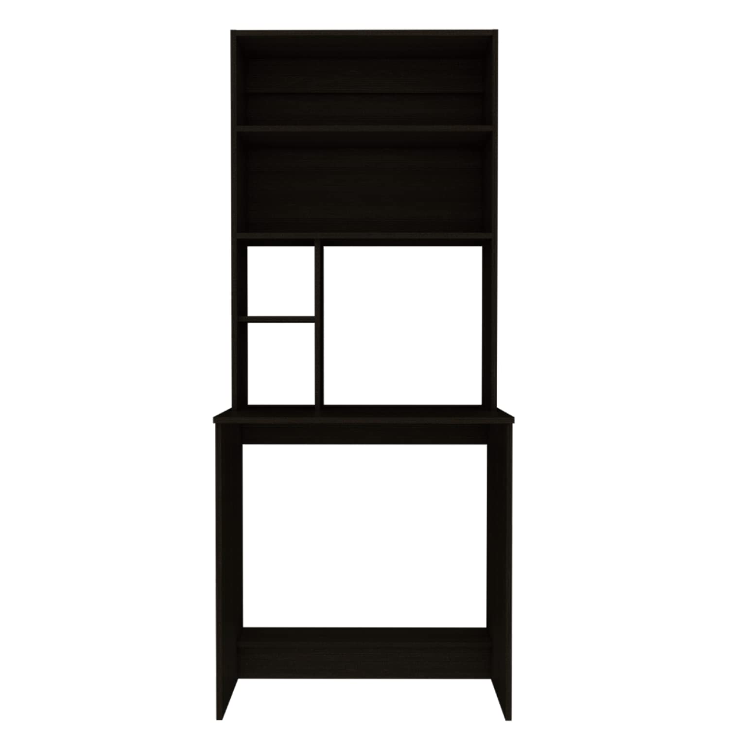 Xalo Computer Hutch Desk - Black WENGUE - Home Office Desk with Storage Shelf & Hutch for Small Spaces - Perfect for Study, Work, or Gaming Setup