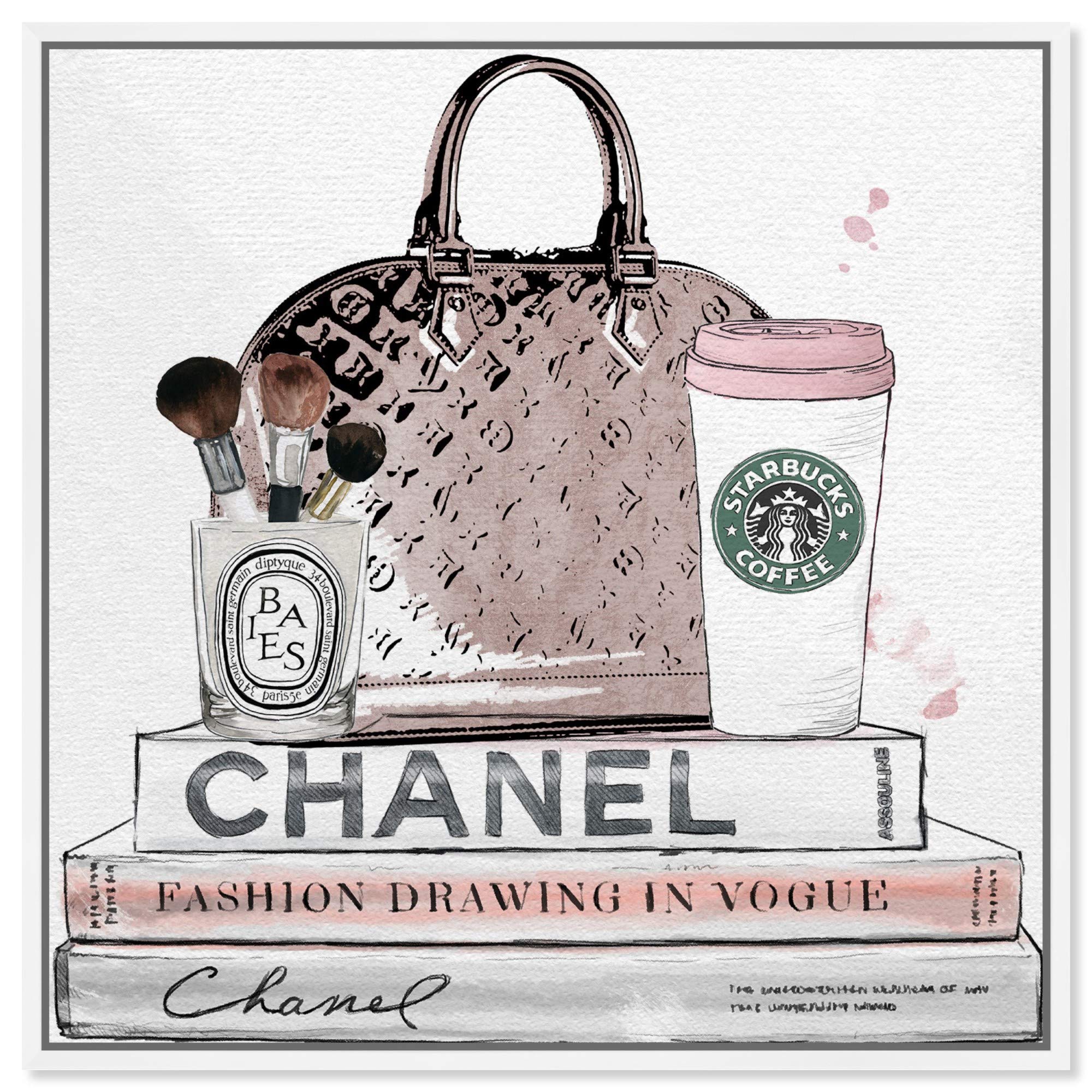 Oliver Gal Fashion & Glam Framed Wall Art Canvas Print - 'Blush & Makeup Brush' Handbag Design | Perfect for Bedroom, Living Room & Salon Decor