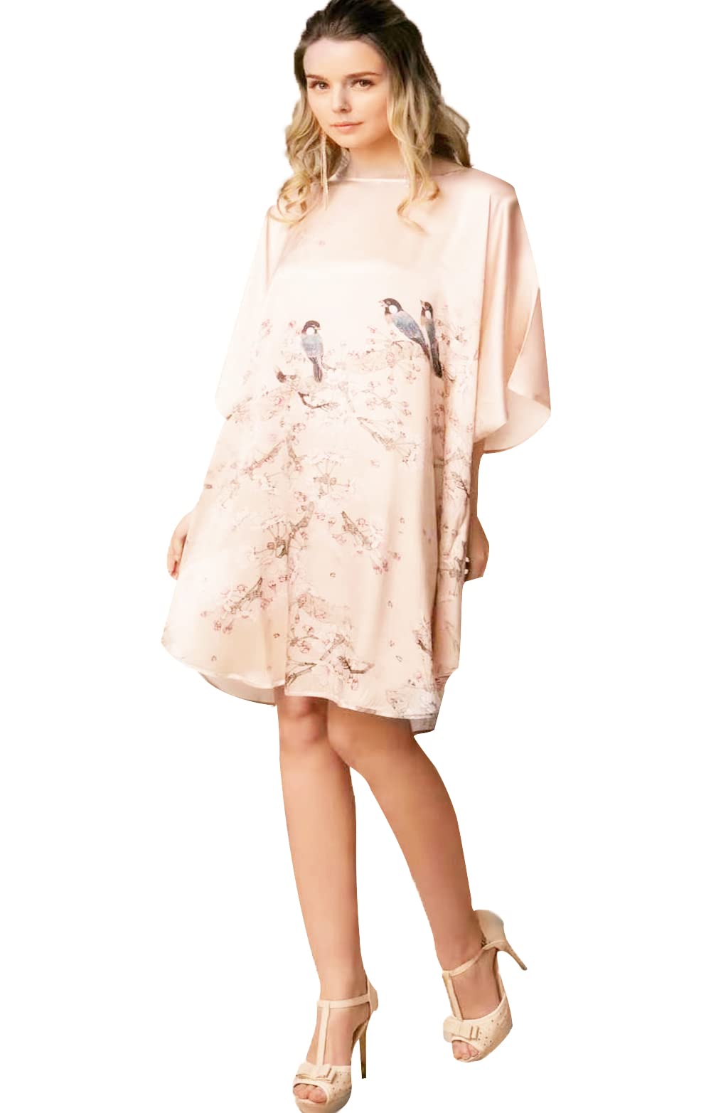 Luxury 100% Silk Pajamas for Women - Floral Print Silk Kimono Robe with Doll Sleeves - Elegant Sleepwear & Loungewear for Spa Days, Bridal Showers, and Relaxing Evenings at Home
