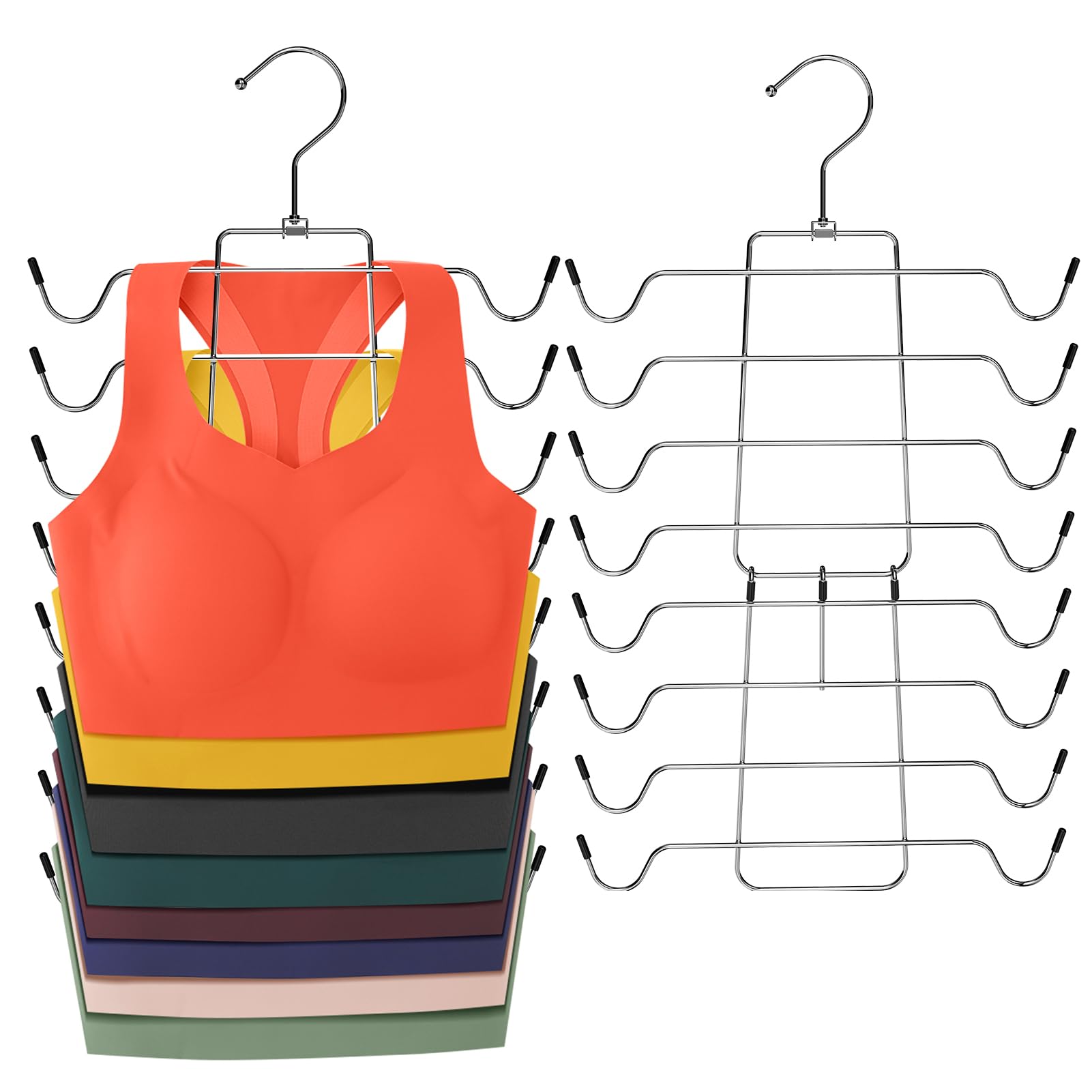 2 Pack Bra & Tank Top Hangers - Space Saving Closet Organizers for Sports Bras, Camisoles, Swimsuits & Accessories | Durable Silver Metal Hooks for Bedroom, Bathroom & Travel Storage Organization