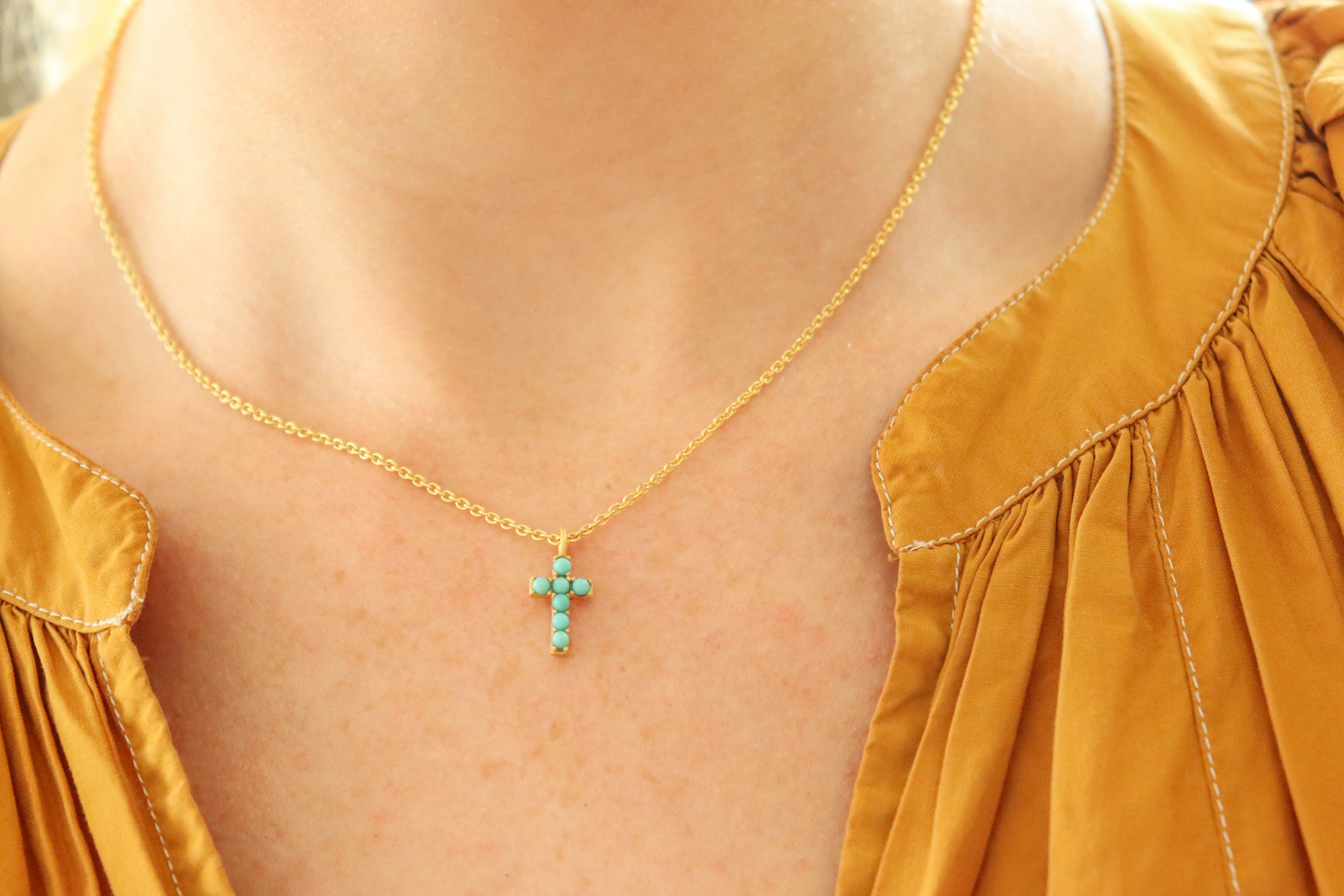 Elegant Turquoise Cross Necklace for Women - Dainty Pendant Jewelry Gift for Her - Perfect for Church, Weddings & Everyday Wear