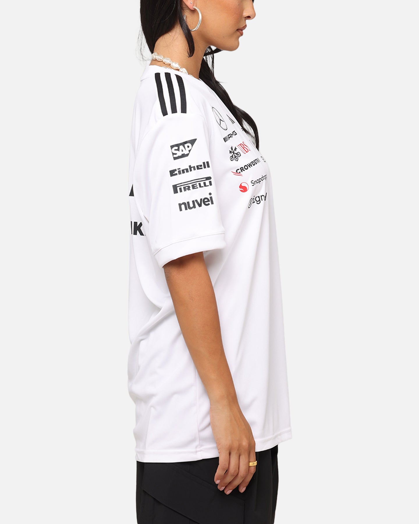 Adidas x Mercedes AMG PETRONAS F1 2025 Team Driver T-Shirt - White | Official Formula One Racing Tee for Motorsport Fans & Casual Wear