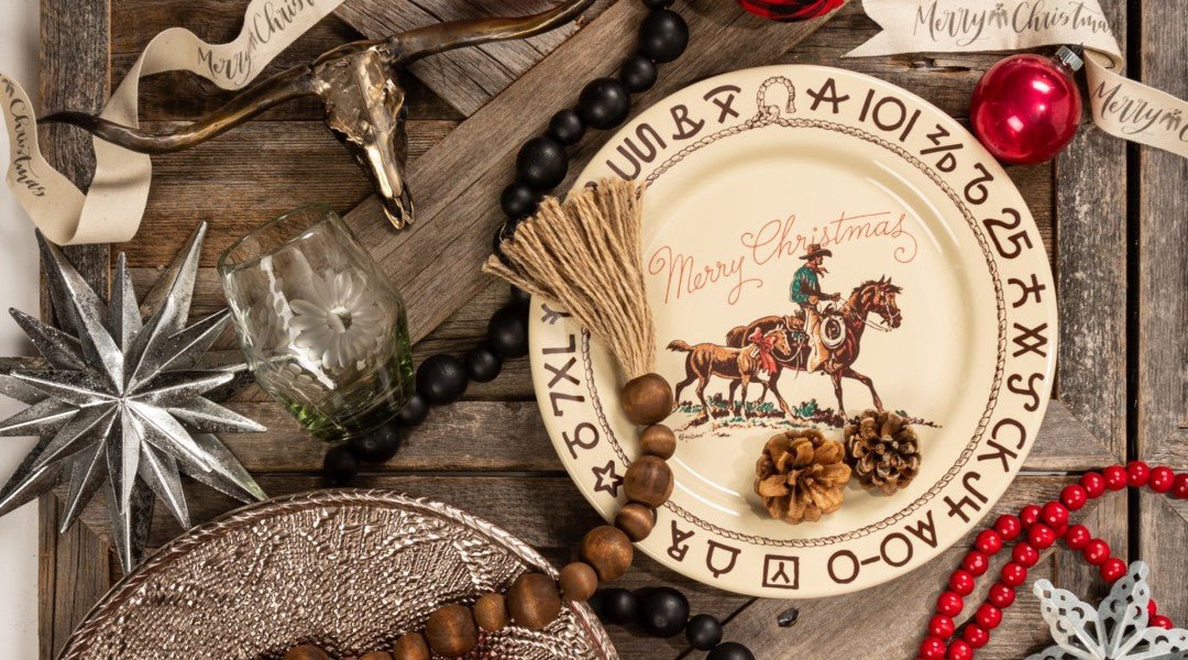 Branded Cowboy Christmas Western Dinner Plates - Set of 4, Rustic Holiday Tableware for Christmas Decorations, Thanksgiving Dinner & Western Themed Parties