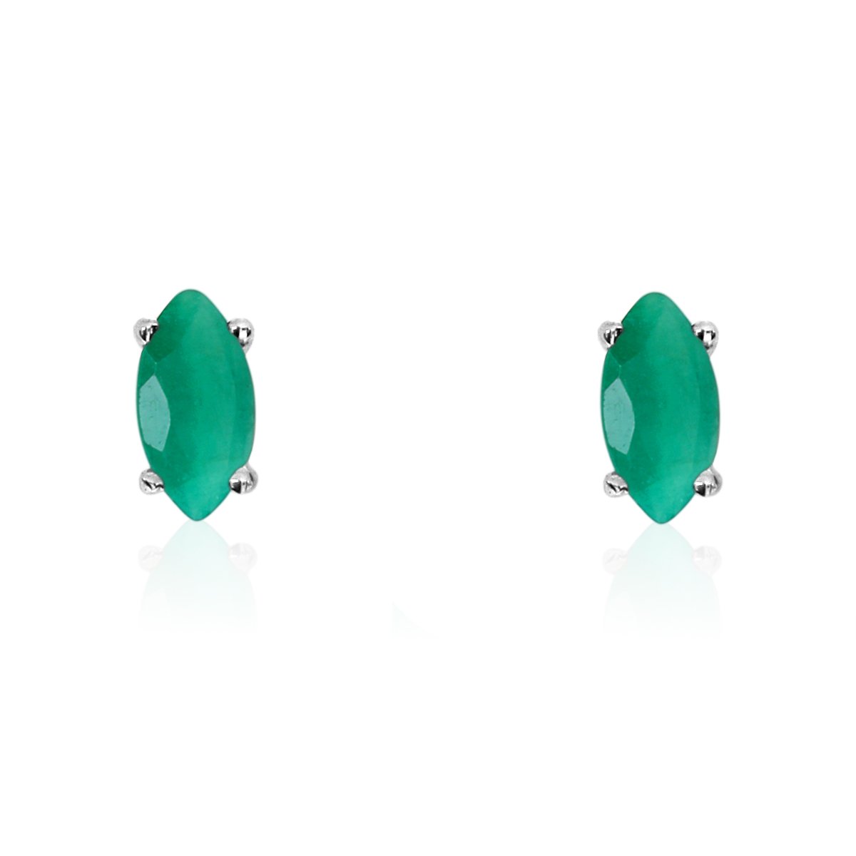 14K White Gold Marquise Emerald Earrings for Women - Dainty Green Gemstone Stud Earrings for Wedding, Party & Everyday Wear