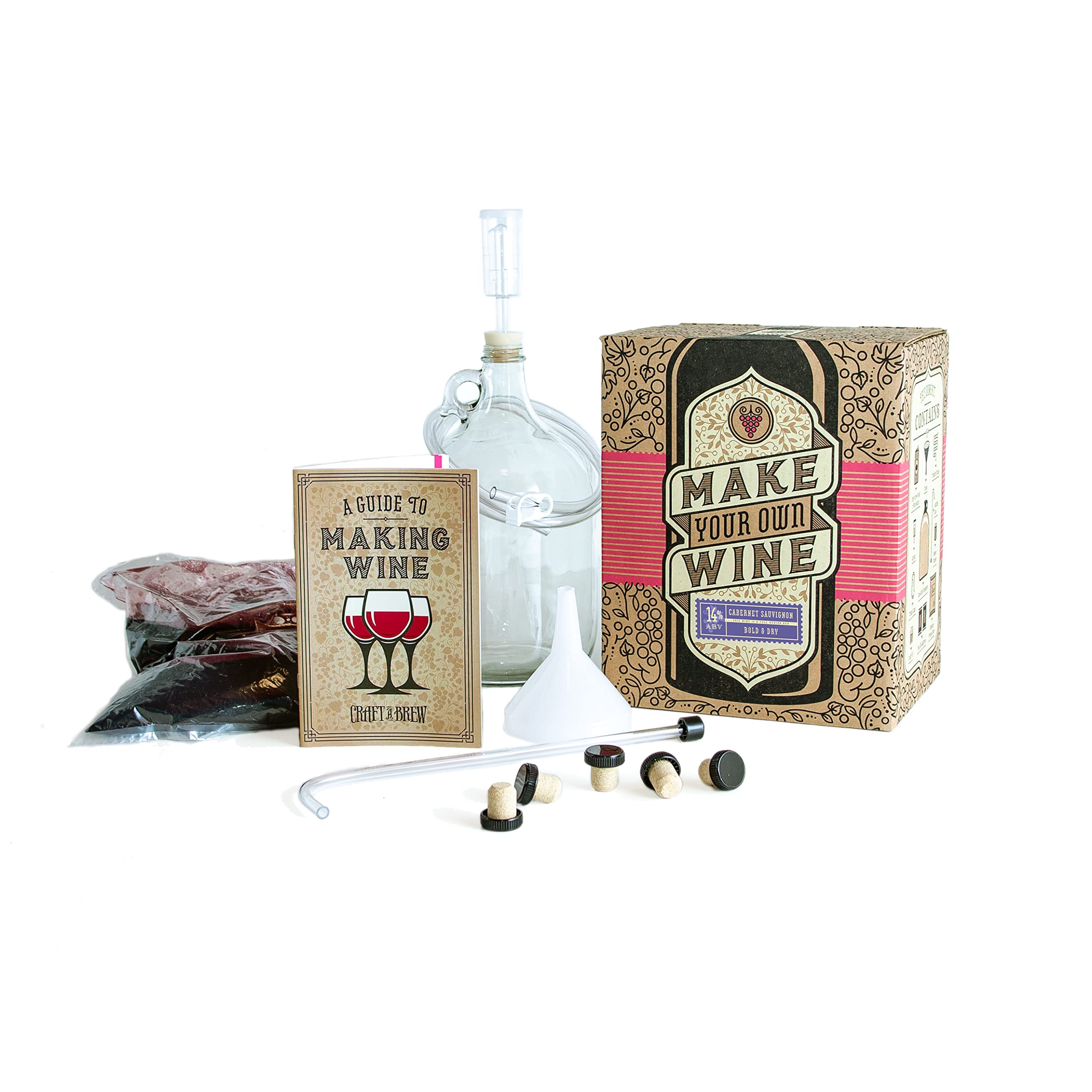 Craft A Brew Home Wine Making Kit – Complete 1 Gallon Cabernet Sauvignon Starter Set with Ingredients & Supplies – Perfect for Beginners – Ultimate DIY Winemaking Experience for Gifts, Parties & Home Brewing Enthusiasts
