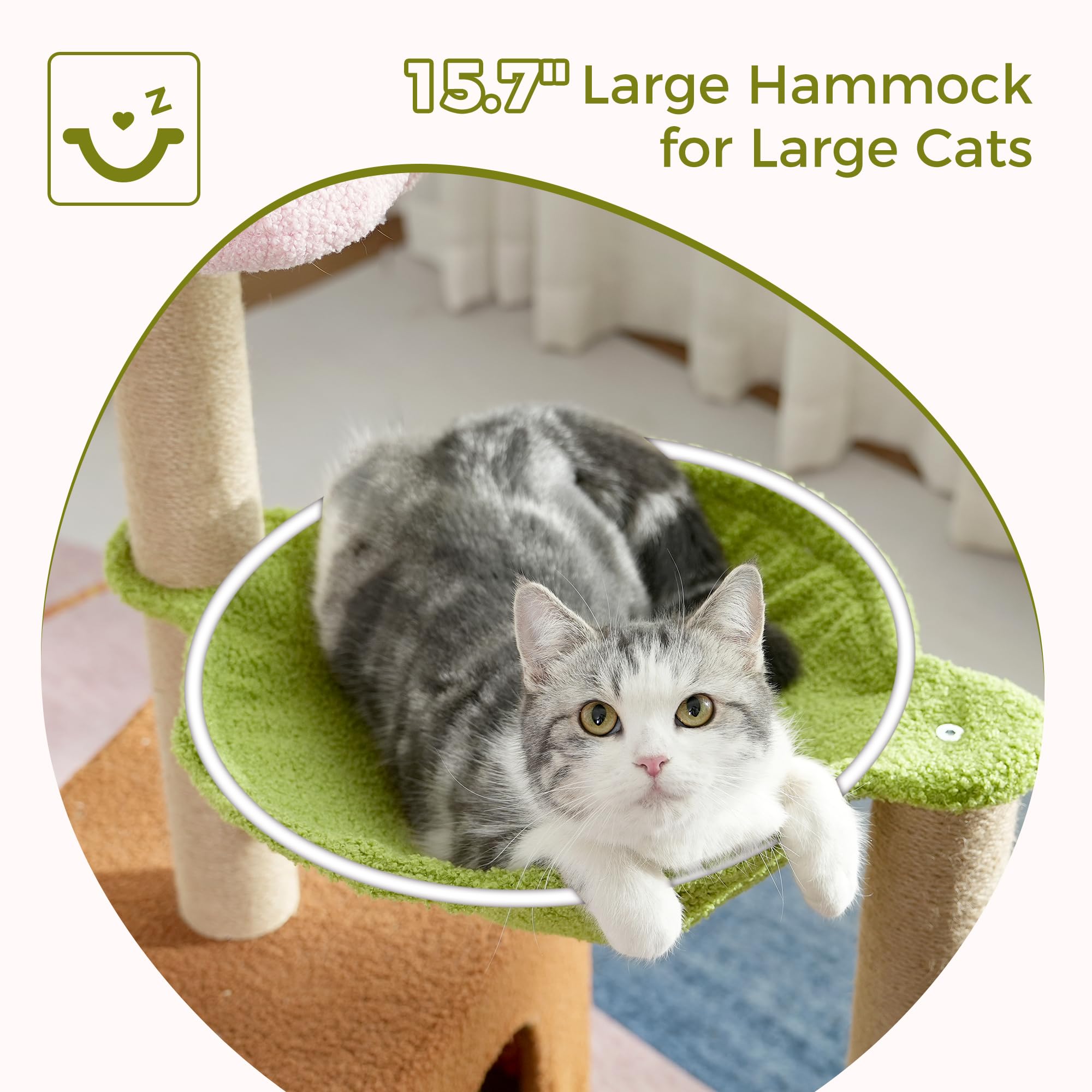 Small Cat Tree with Scratching Post & Hammock for Indoor Cats - Pink Play Space