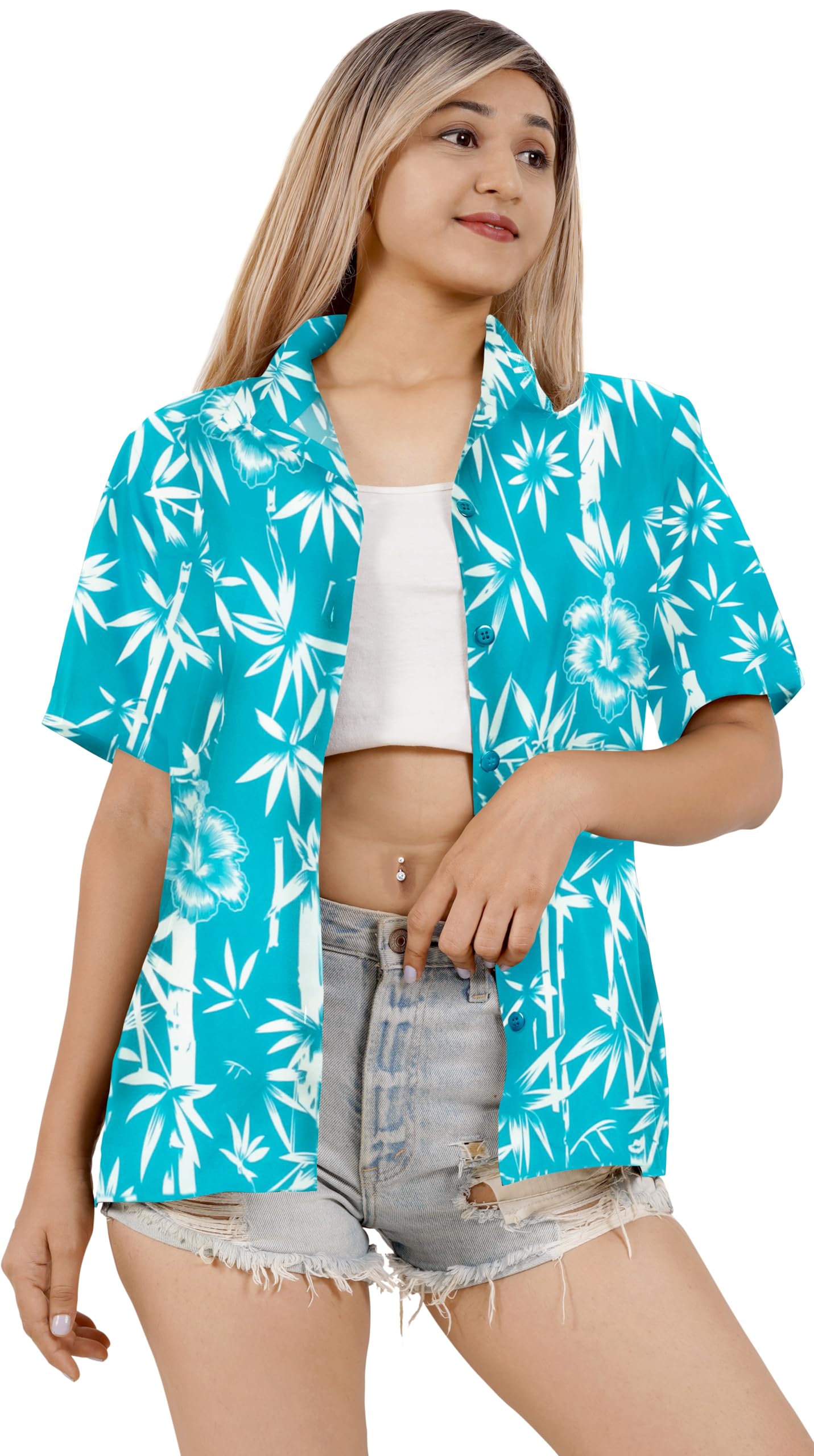 LA LEELA Women's Hawaiian Short Sleeve Blouse - Floral Beach Shirt for Summer Vacation, Pool Party & Tropical Getaway