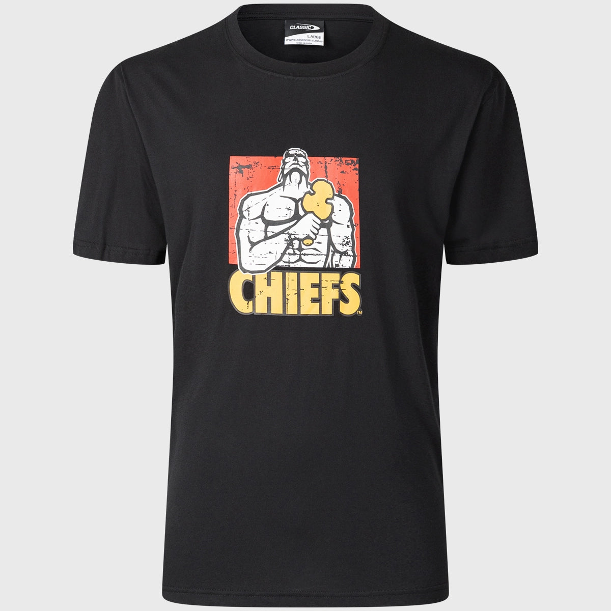 Classic Chiefs Super Rugby Distressed Logo Cotton T-Shirt - Black | Vintage Style Comfort Tee for Rugby Fans & Casual Wear