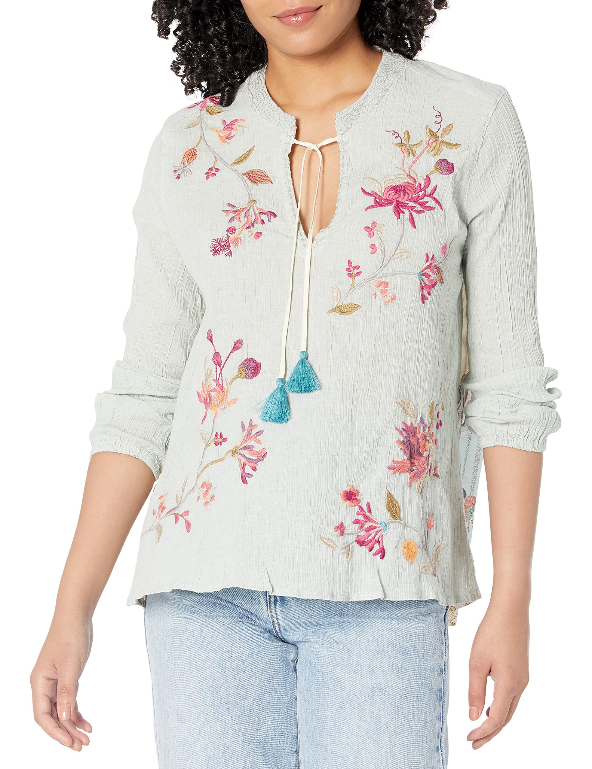 Johnny Was Women's Embroidered Long Sleeve Blouse - Elegant Boho Top for Casual Wear, Office & Special Occasions