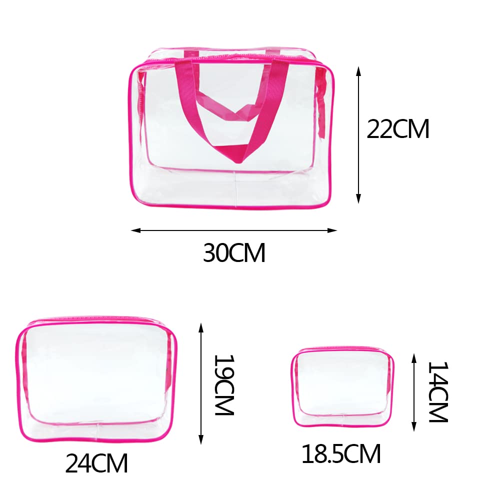 Waterproof Clear Toiletry Travel Bag - 3-in-1 PVC Cosmetic & Makeup Organizer with Zipper for Business Travel, Vacation, Bathroom Storage (Rose Red) | Perfect for TSA Compliance, Gym Essentials & Weekend Getaways