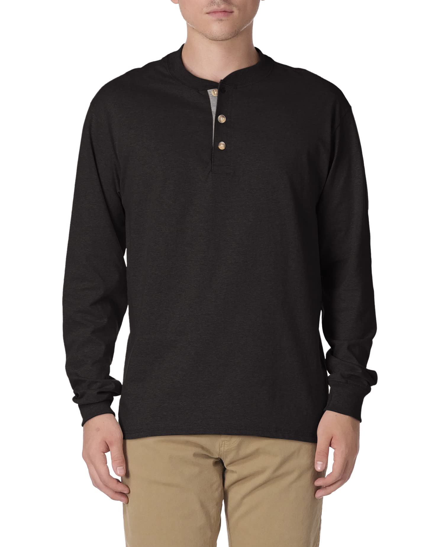 Hanes Men's Beefy-T Cotton Long Sleeve Henley Shirt - Soft & Comfortable Casual Wear for Everyday, Work & Outdoor Activities