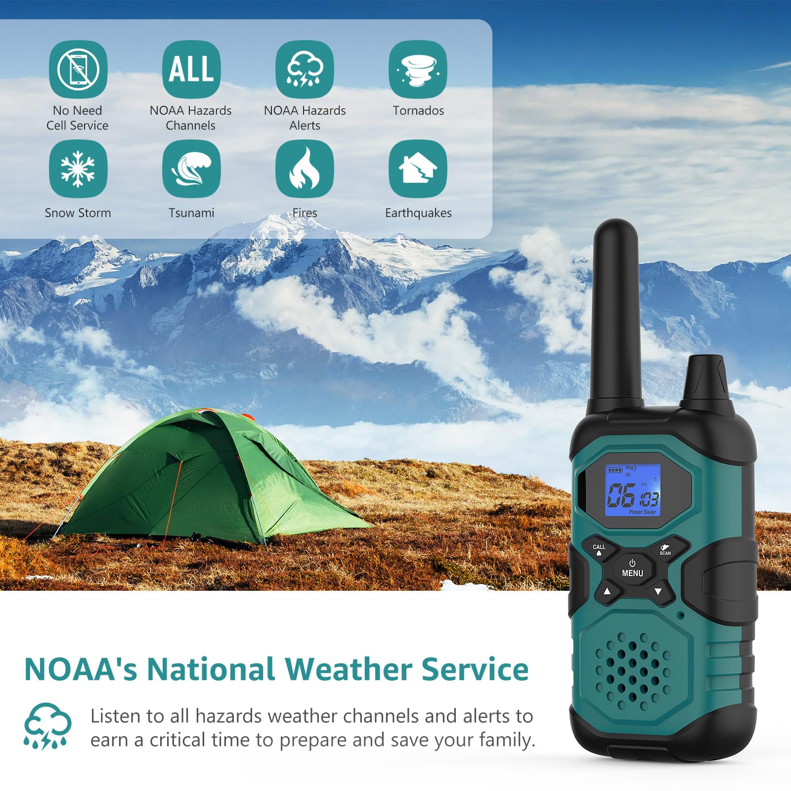 Long Range Rechargeable Walkie Talkies for Adults - 6 Pack FRS Two Way Radios with NOAA Weather Alert, USB Chargers & 4500mAh Battery - Perfect for Family Communication, Senior Care, Garage Work, Camping, Hiking, Skiing and Cruise Ship Use