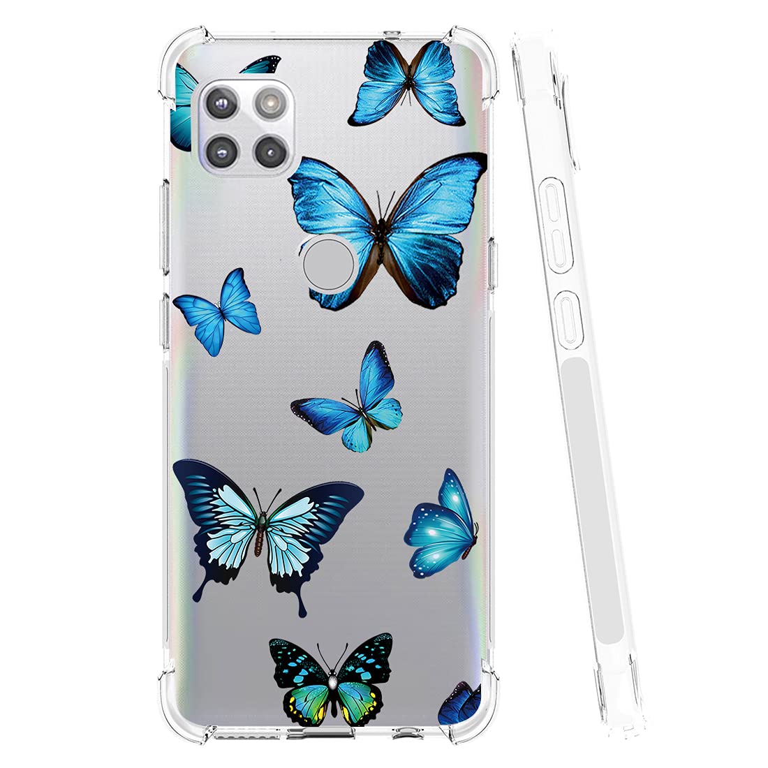 Shockproof Clear TPU Phone Case for Motorola Moto One 5G Ace & Moto G 5G - Slim Flexible Protective Cover with Blue Butterfly Pattern - Perfect for Girls, Everyday Use & Travel Protection