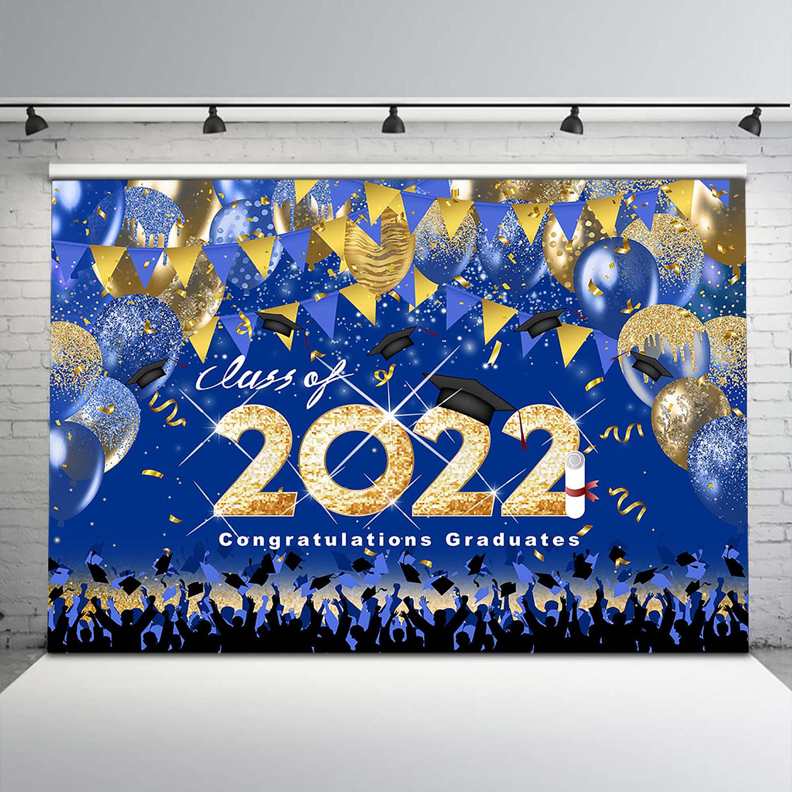 Avezano Class of 2022 Graduation Backdrop - Blue & Gold Balloon Photo Booth Banner (7x5ft) for College Graduation Party, Prom Decorations & Celebration Background - Perfect for Congratulations Grad Photos & Social Media