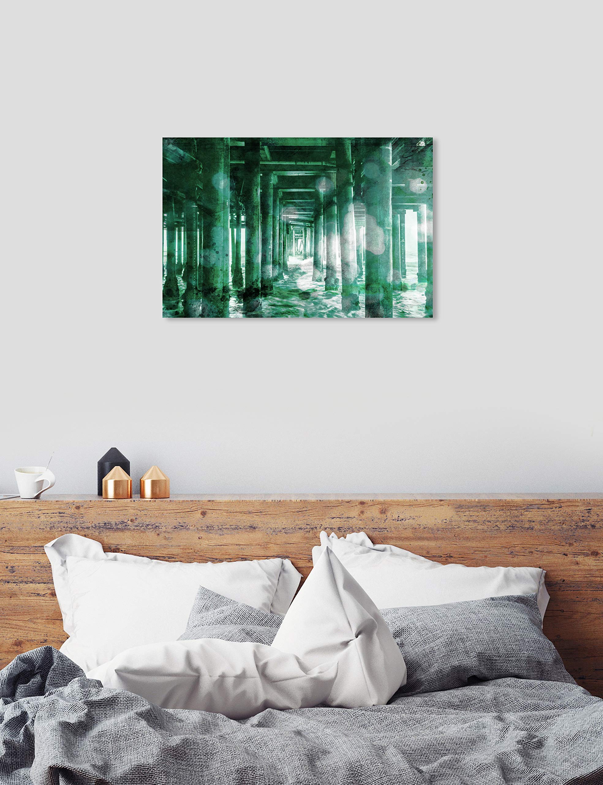 Oliver Gal Artist Co. 'At The Dock Emerald' Architecture Wall Art Canvas Print - 45x30 Inches Green & White Modern Home Decor - Perfect for Living Room, Bedroom or Office Wall Decoration
