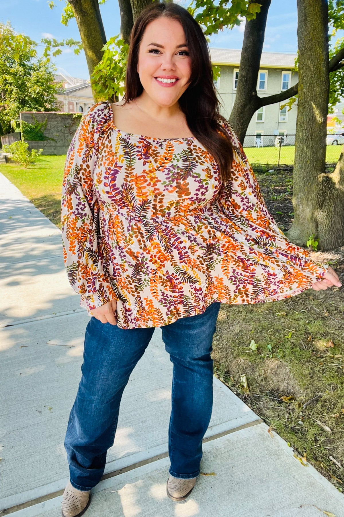 Fall in Love Taupe & Rust Floral Print Babydoll Bubble Sleeve Top | Women's Vintage Chic Blouse for Date Night & Special Occasions