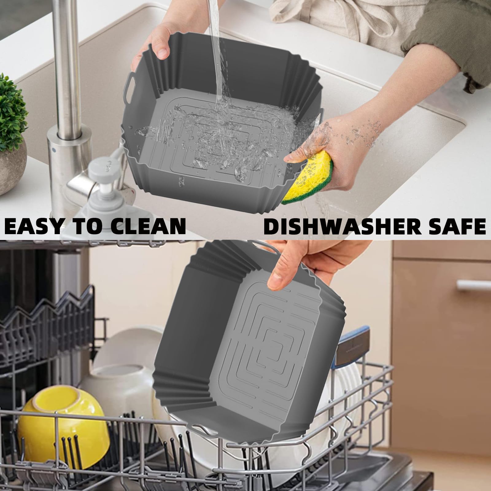 2Pcs Silicone Air Fryer Liners for Ninja Crispi FN101GY/FN101SG/FN101ST - Large 4-QT & Small 6-Cups Reusable Non-Stick Baking Mats - Perfect for Air Fryer, Microwave, Oven & Dishwasher Safe - Essential Air Fryer Accessories for Healthy Cooking