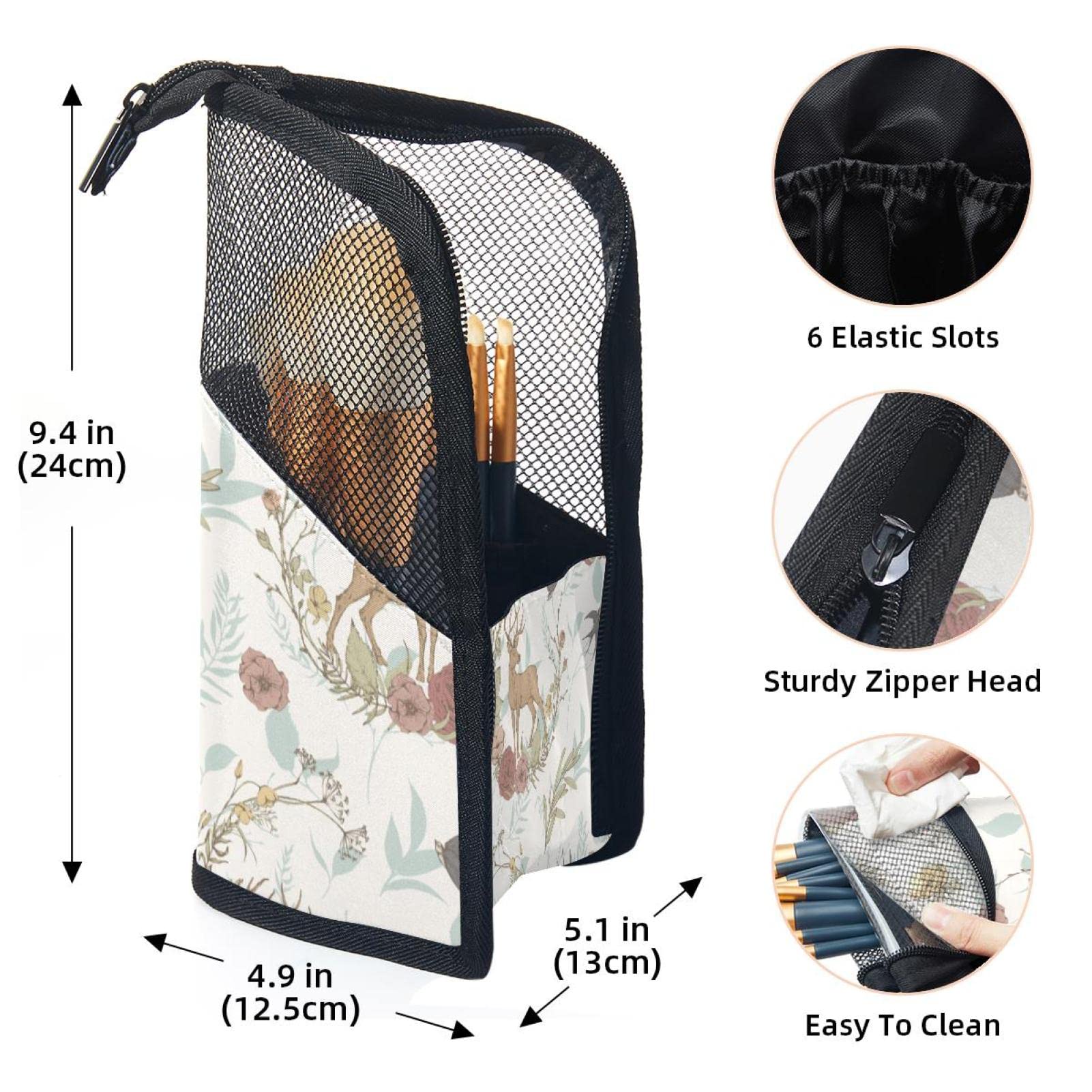 12-Piece Makeup Brush Organizer Bag with Floral Deer Print - Portable Cosmetic Brush Holder Case for Travel & Home Storage | Perfect for Makeup Artists & Beauty Enthusiasts