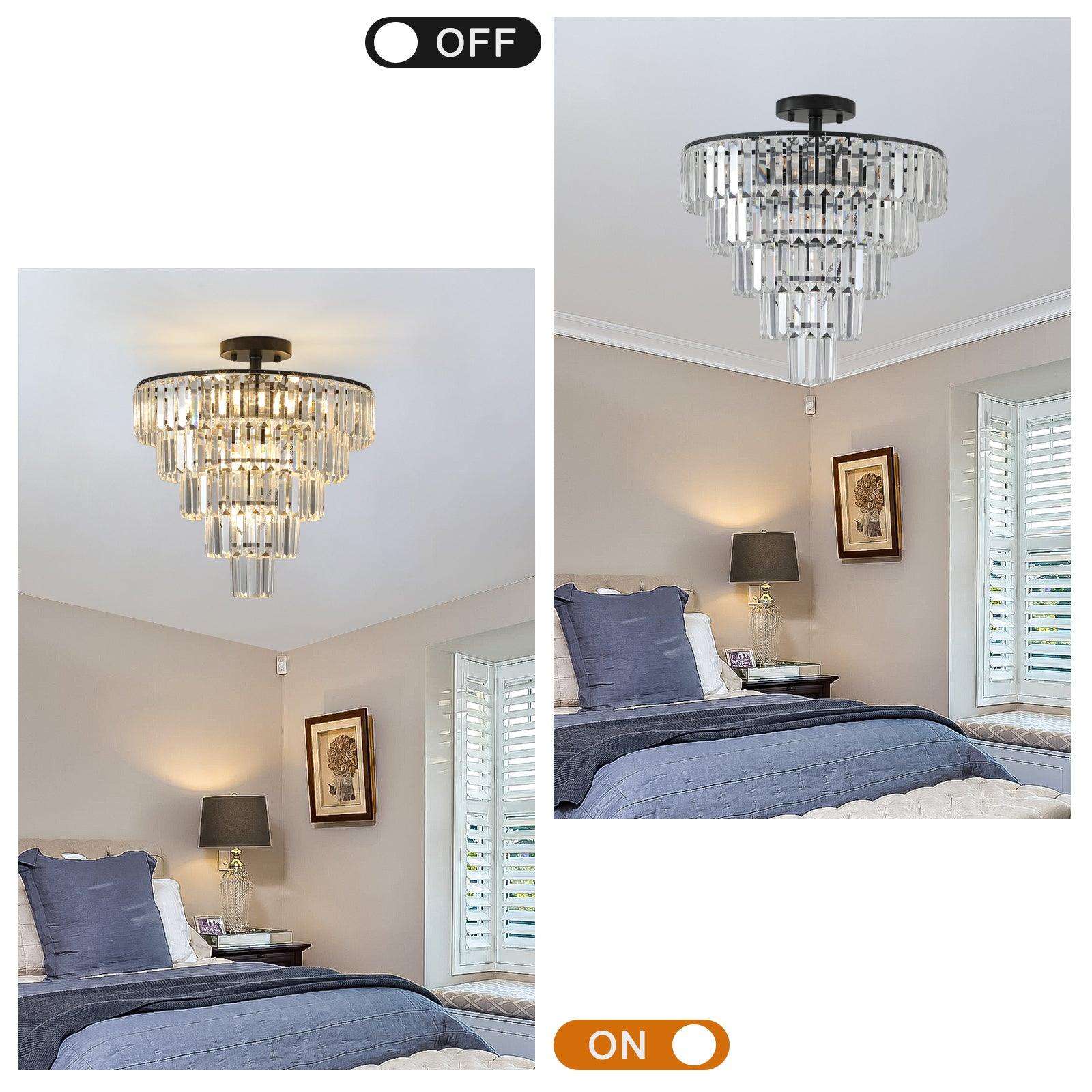 Modern Black Large Crystal Chandelier - Elegant Lighting Fixture for Dining Room, Living Room & Bedroom | Bulbs Not Included | Perfect for Weddings, Luxury Homes & Interior Decor