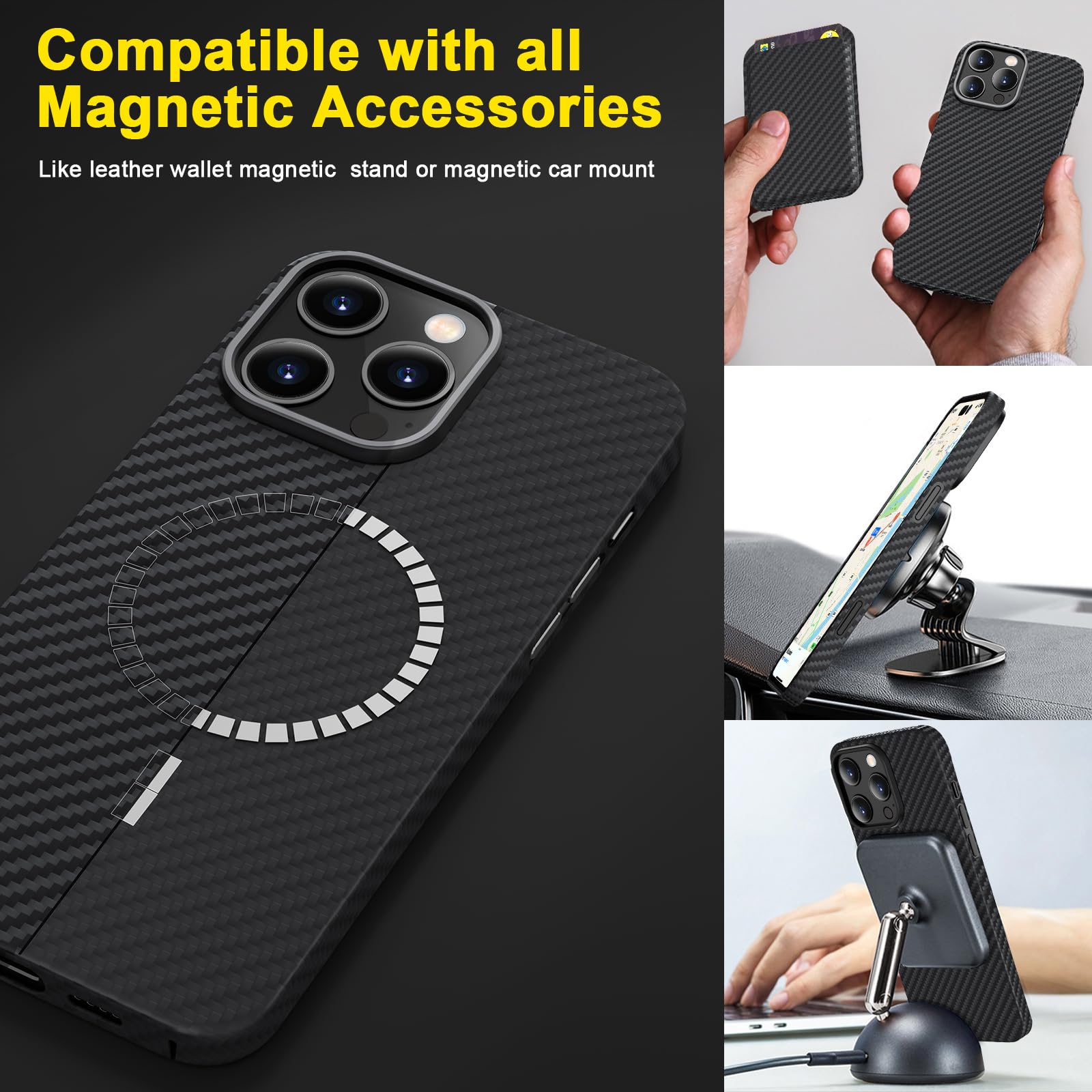Memumi Magnetic Carbon Fiber Case for iPhone 16 Pro - Ultra Thin & Military Grade Drop Protection | MagSafe Compatible Durable Aramid Fiber Cover | Perfect for Outdoor Adventures, Daily Commuting & Active Lifestyles