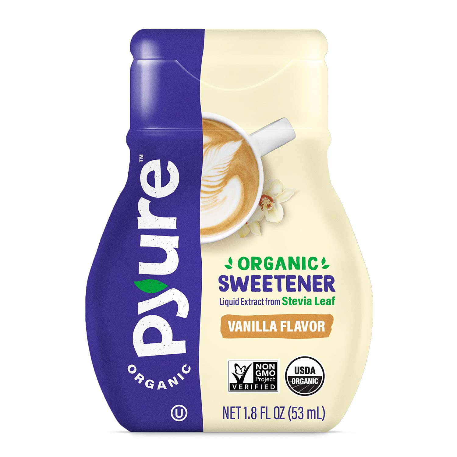Pyure Organic Liquid Vanilla Stevia Sweetener Drops - 1.8 oz | All-Natural Sugar Substitute | Keto, Paleo & Vegan Friendly | Perfect for Coffee, Tea & Baking | Best by 9/23/2023