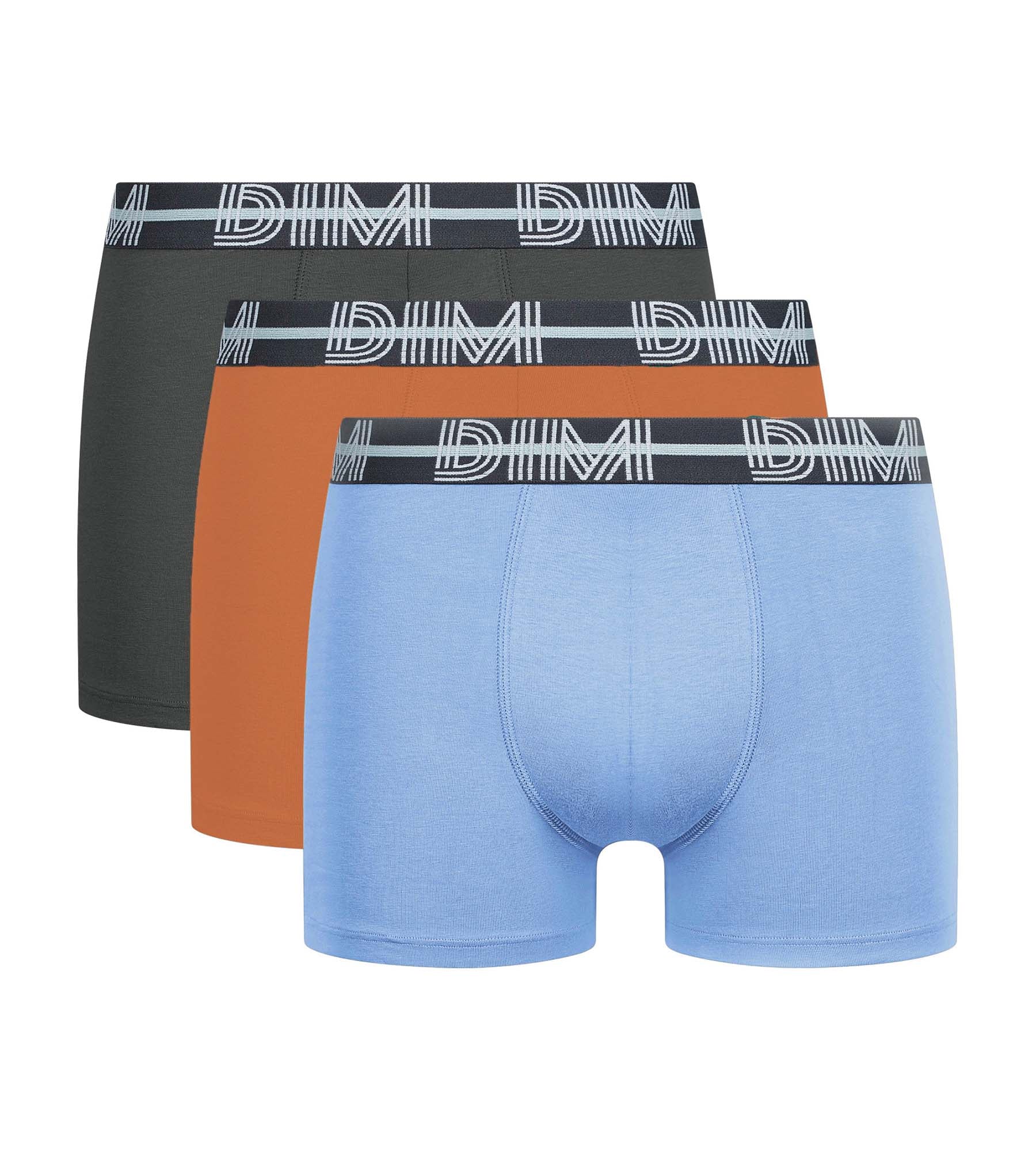 3D Waistband Men's Boxer Briefs 3-Pack - Gray, Blue & Orange - Comfortable & Breathable Underwear for Daily Wear, Gym & Sports