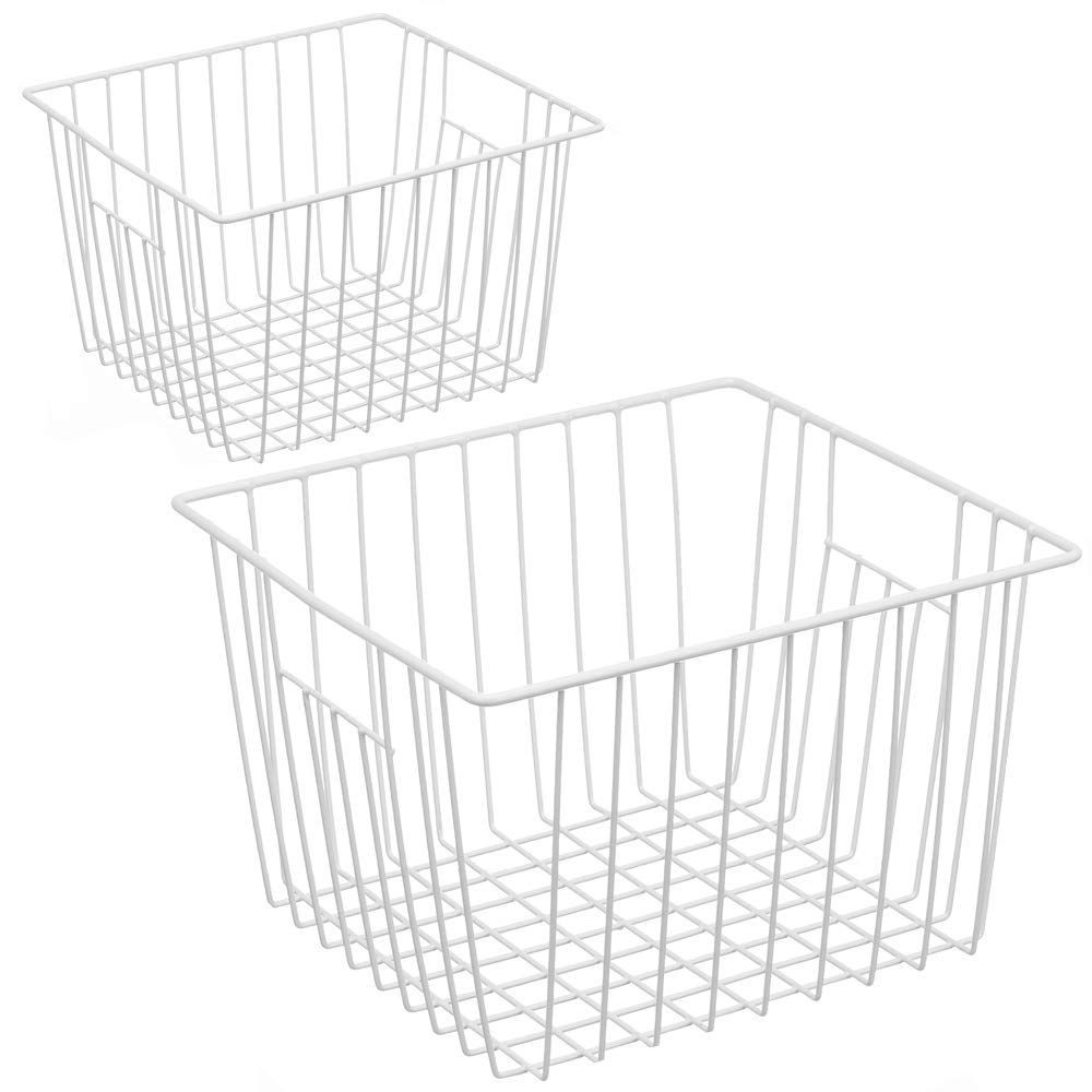 iPEGTOP Deep Refrigerator Freezer Baskets - 2 Pack Large Wire Storage Bins with Handles for Kitchen Organization | Perfect for Pantry, Freezer, Cabinet & Closet Storage | Durable Pearl White Household Organizer