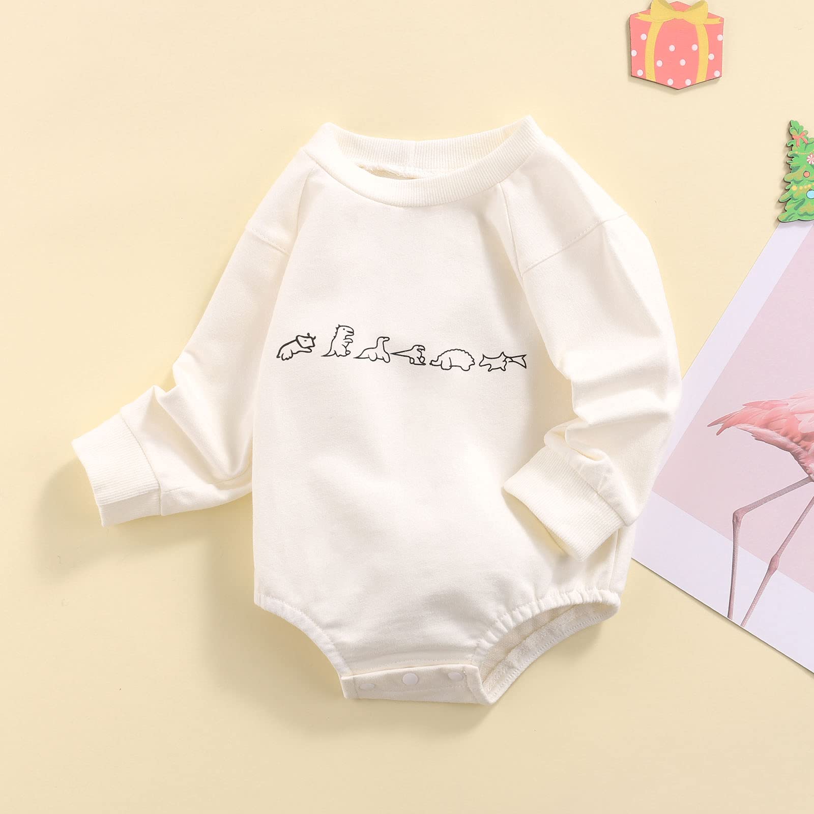 **Dinosaur Unisex Baby Romper Sweatshirt - Oversized Pullover for Newborns & Toddlers - Cozy Fall & Winter Outfit - Perfect for Playdates & Family Photos**
