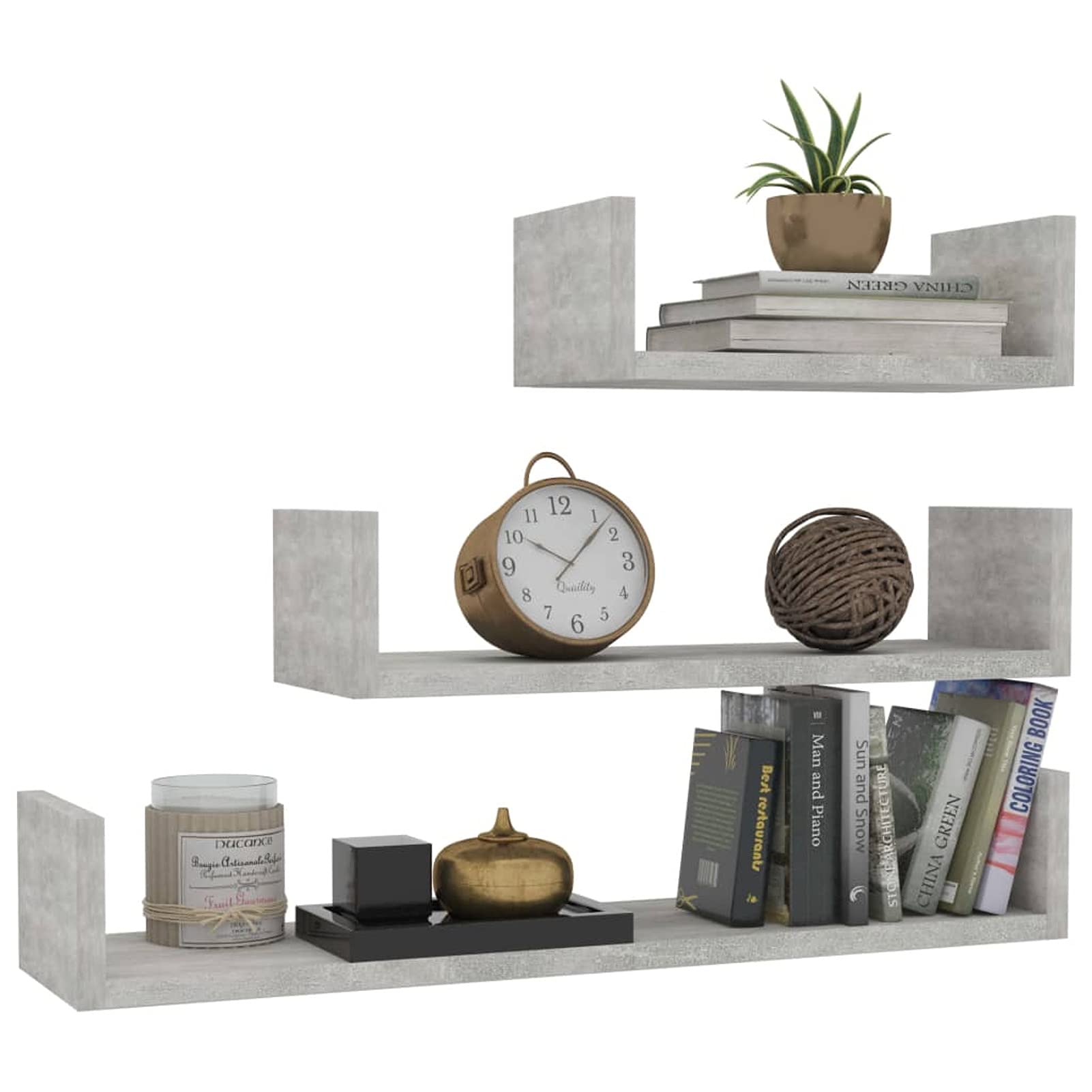 Tidyard 3-Piece Floating Shelves Set - Chipboard Wall Mounted Display Shelves for Collectibles, Photos & Decor - Concrete Gray - Perfect for Living Room, Bedroom, Home & Office Organization & Storage
