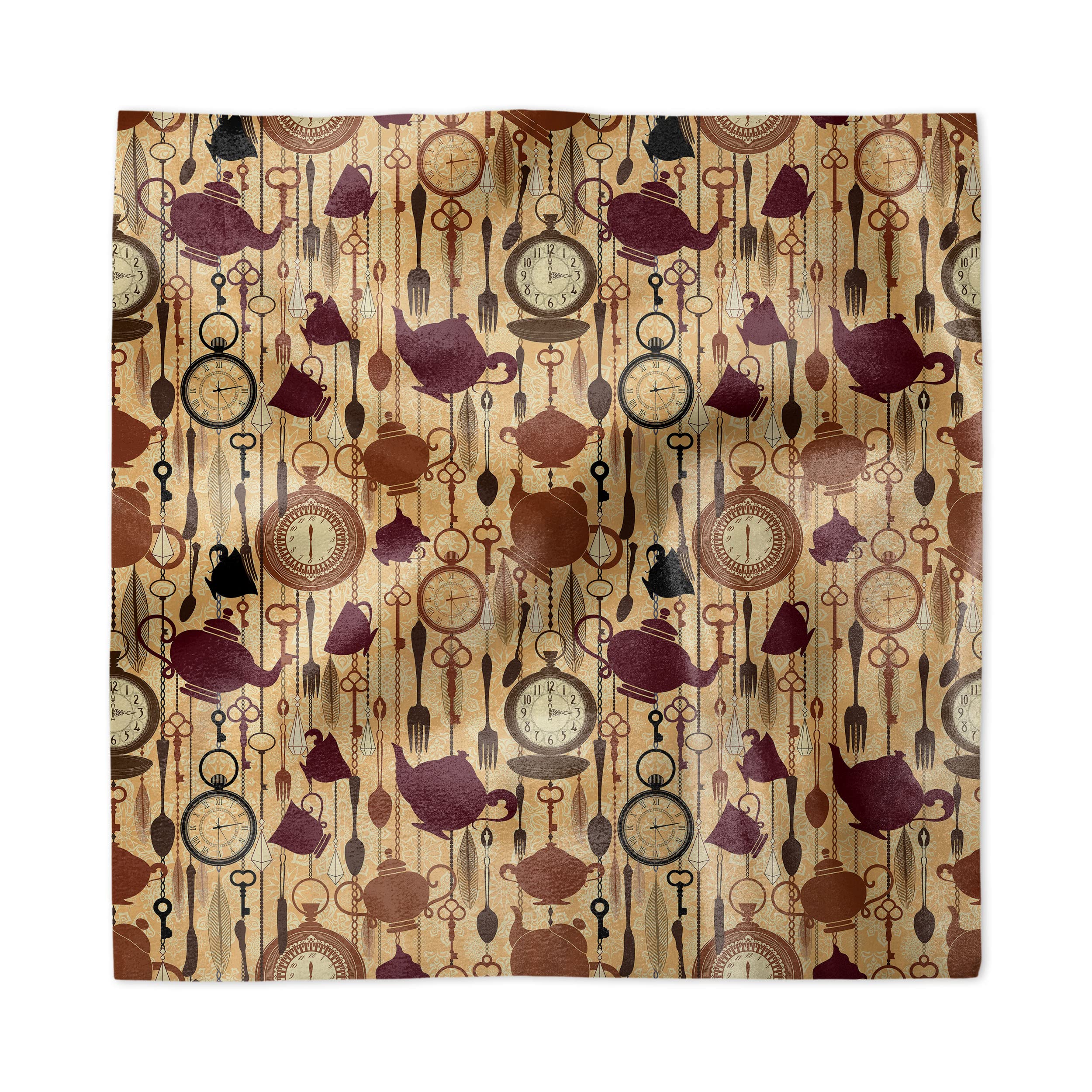 Ambesonne Victorian Style Tea Party Napkins Set of 4 - 18x18 Inch Decorative Satin Square Dinner Napkins with Teacup Forks Spoons Chain Print in Brown Redwood - Perfect for Afternoon Tea, Bridal Showers & Elegant Dining