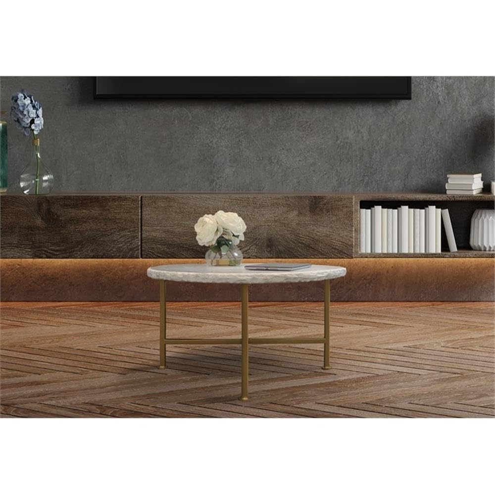 Adair White Marble Coffee Table with Cast Iron Base - Modern Living Room Centerpiece for Home Decor