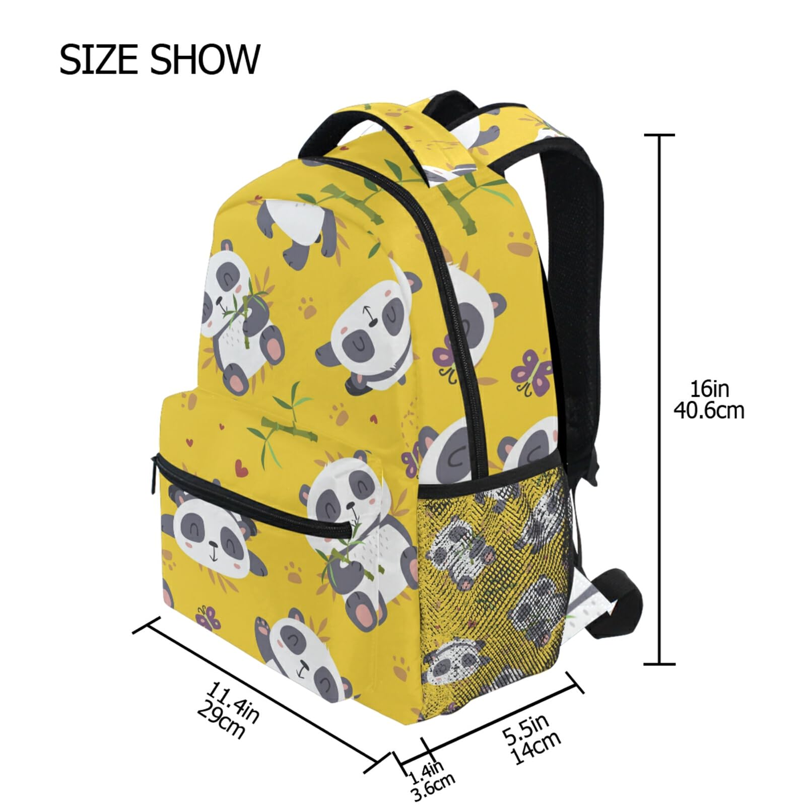 Qilmy Panda Backpack for Girls - Cute School Bookbag with Laptop Compartment, Lightweight Travel Daypack for Students (Yellow) - Perfect for School, College, Travel & Daily Use