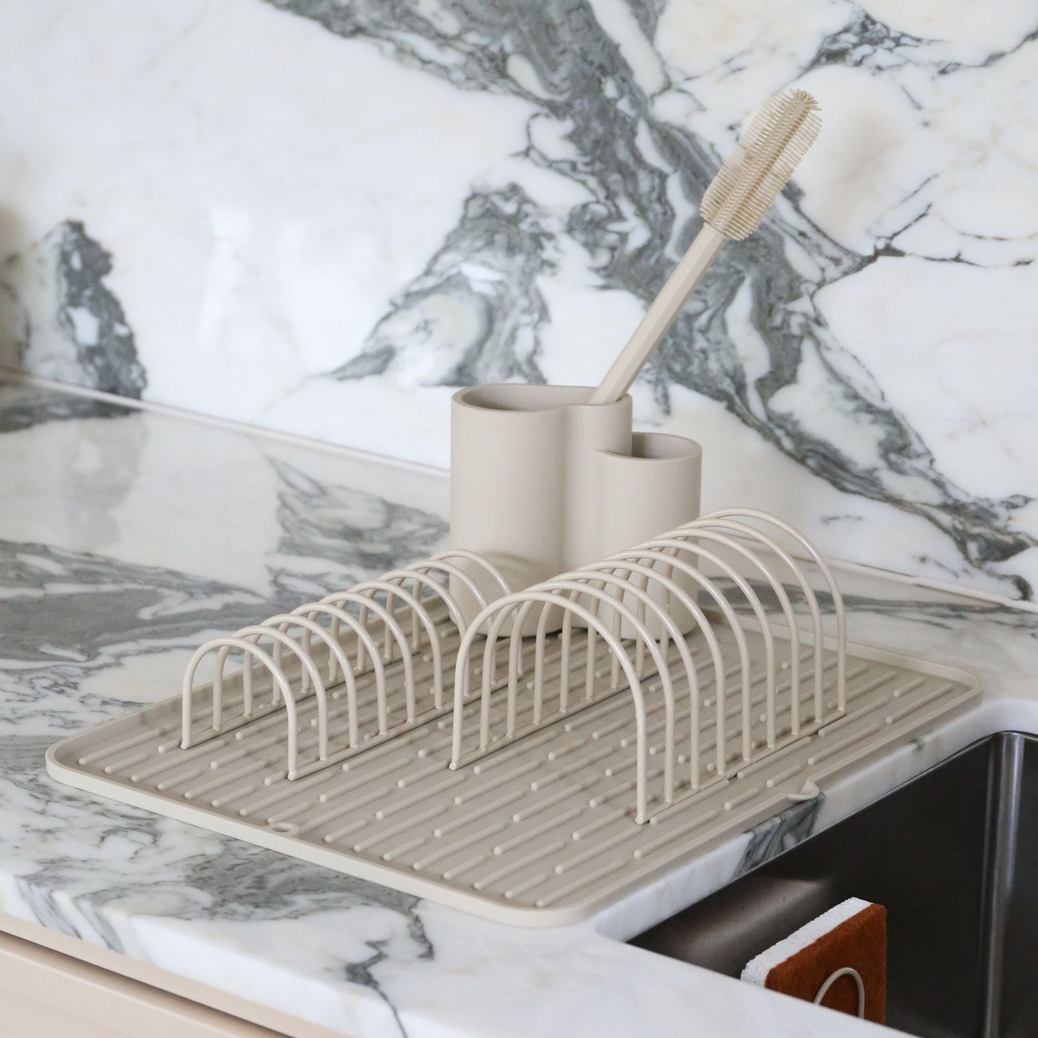 Premium Dish Drainer Set of 2 - Space-Saving Kitchen Organizer with Sand Color Design | Perfect for Countertop Drying Racks, Dish Rack for Sink, and Kitchen Utensil Storage