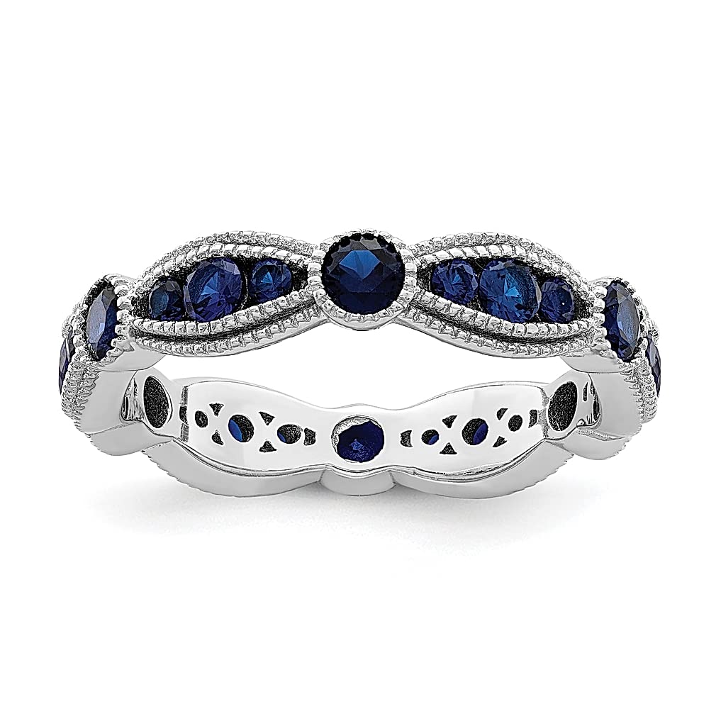 925 Sterling Silver Synthetic Blue Spinel Eternity Wedding Ring Band - Cubic Zirconia Fine Jewelry for Women - Perfect Anniversary Gift, Engagement Ring & Bridal Jewelry for Her