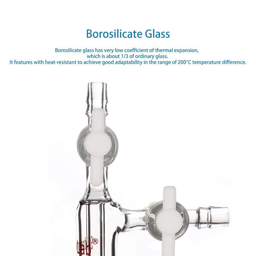 Stonylab Premium Borosilicate Glass Vacuum Transfer Adapter with PTFE Stopcocks - 19/22 Inner Joint for Laboratory, Distillation & Chemistry Experiments